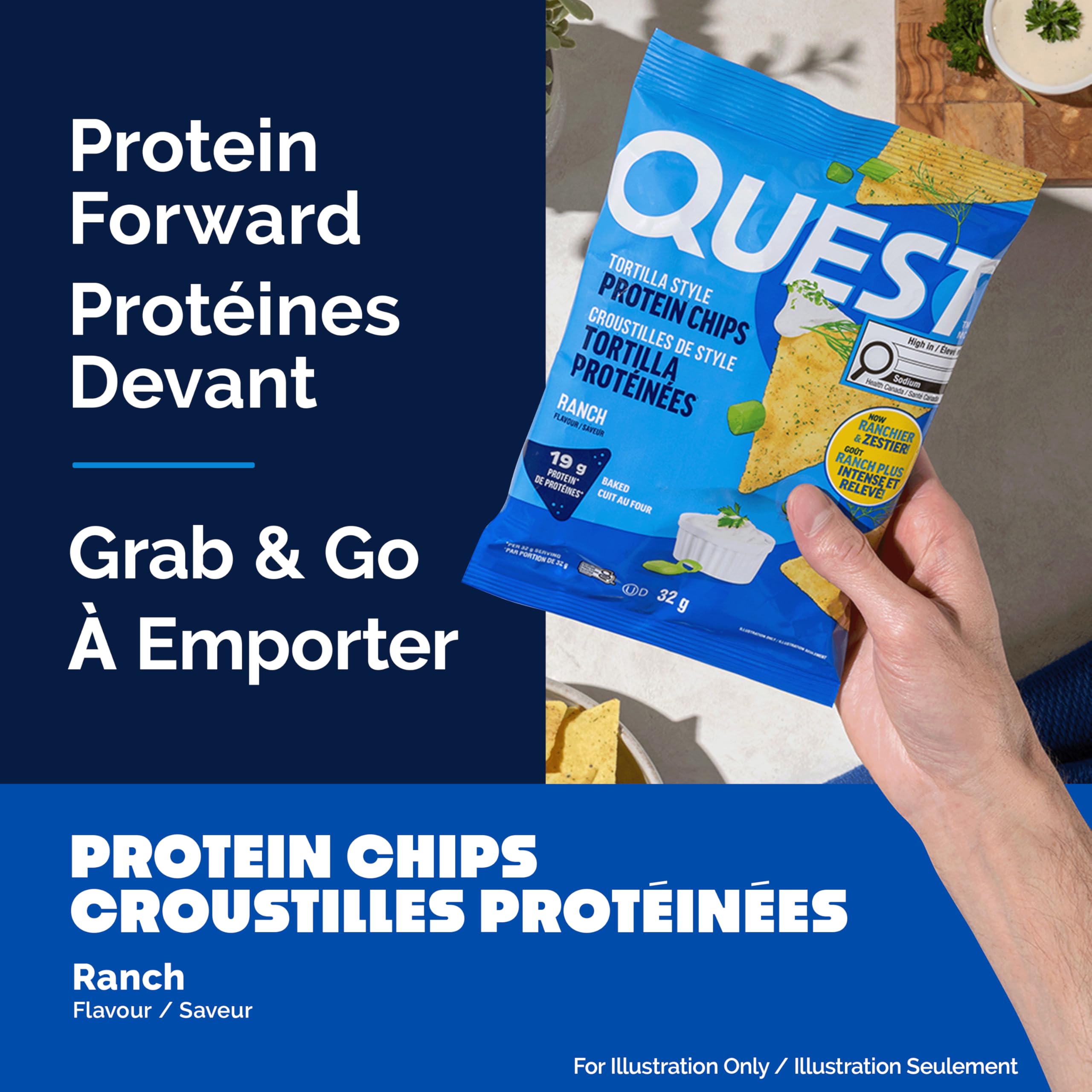 Quest Nutrition Tortilla Style Protein Chips, Ranch, High Protein, Baked, Not Fried, Gluten Free, 1g Sugar, 5g Carbs, 8ct 🍁 All In One Marketplace Canada