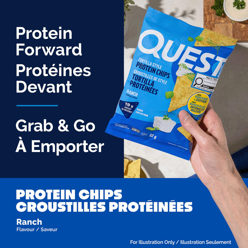Quest Nutrition Tortilla Style Protein Chips, Ranch, High Protein, Baked, Not Fried, Gluten Free, 1g Sugar, 5g Carbs, 8ct 🍁 All In One Marketplace Canada