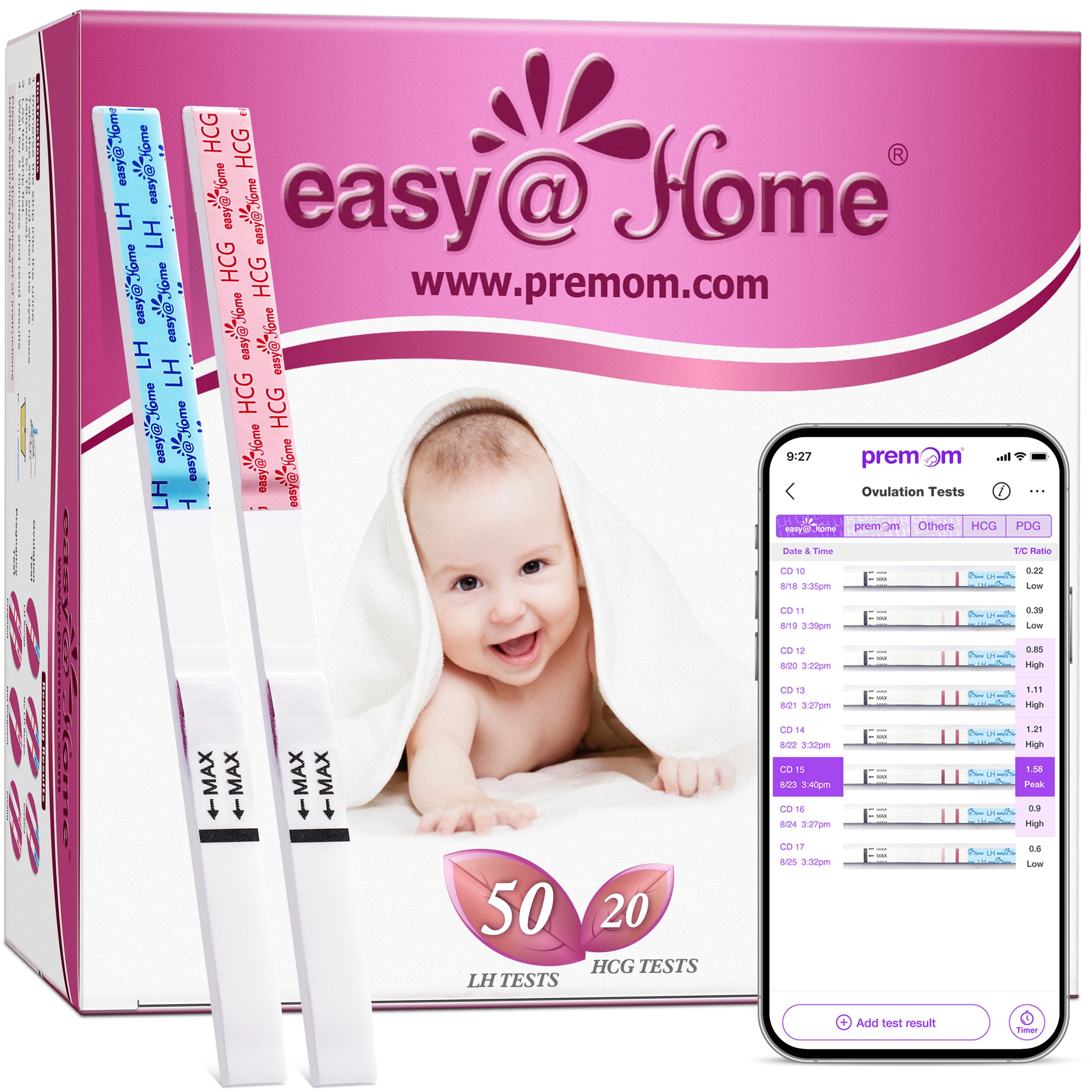 Easy@Home 50 Ovulation & 20 Pregnancy Test Strips Kits: Easy to Use Sensitive Accurate Reliable Fertility Predictor (Pink) 🍁 All In One Marketplace Canada