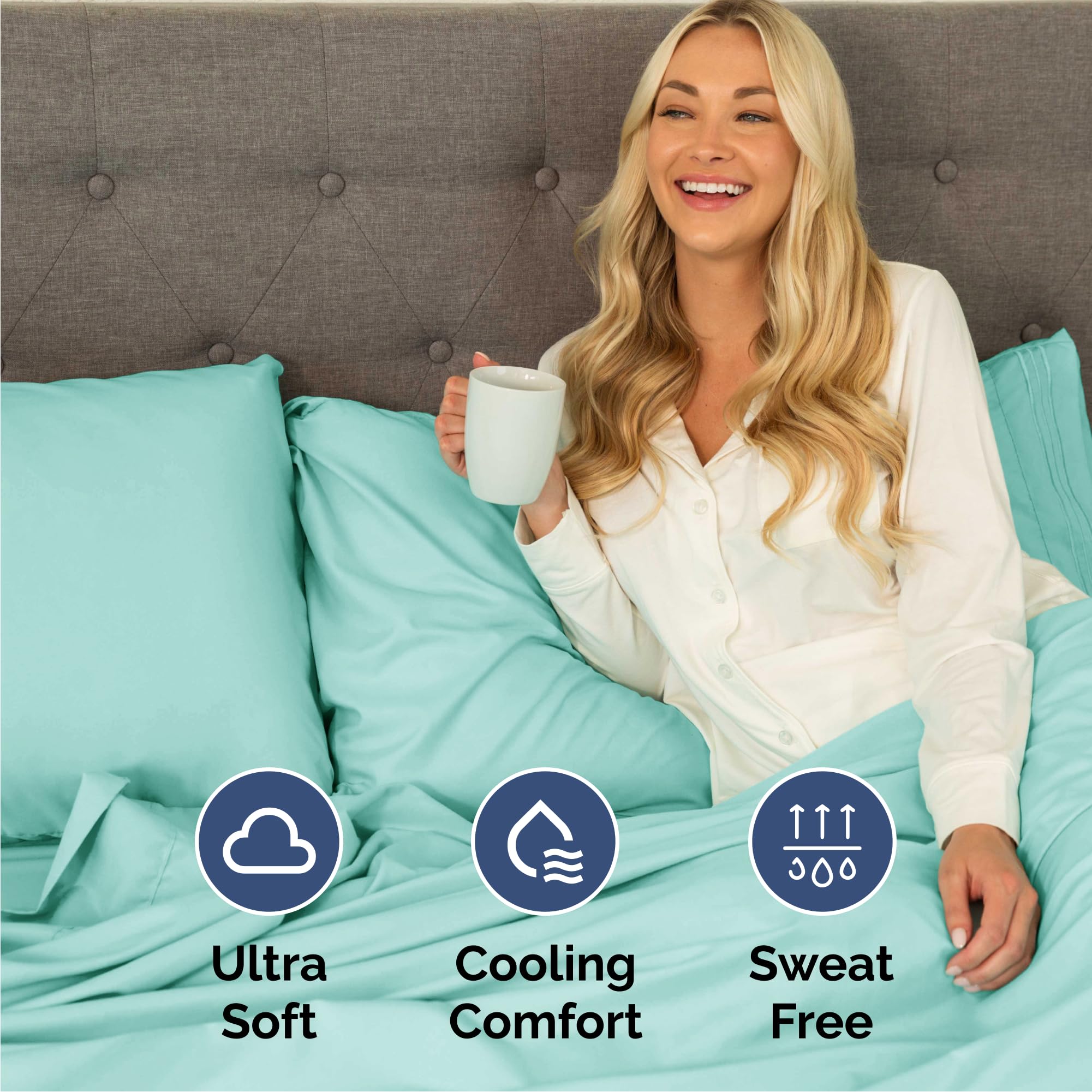 Queen Size 4 Piece Sheet Set - Comfy Breathable & Cooling Sheets - Hotel Luxury Bed Sheets for Women & Men - Deep Pockets, Easy-Fit, Extra Soft & Wrinkle Free Sheets - Spa Blue Oeko-Tex Bed Sheet Set 🍁 All In One Marketplace Canada