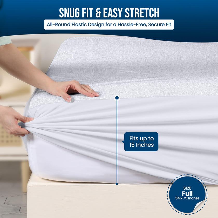 Utopia Bedding Waterproof Mattress Protector Full/Double Size, Premium Terry Mattress Cover 200 GSM, Breathable, Fitted Style with Stretchable Pockets (White) 🍁 All In One Marketplace Canada