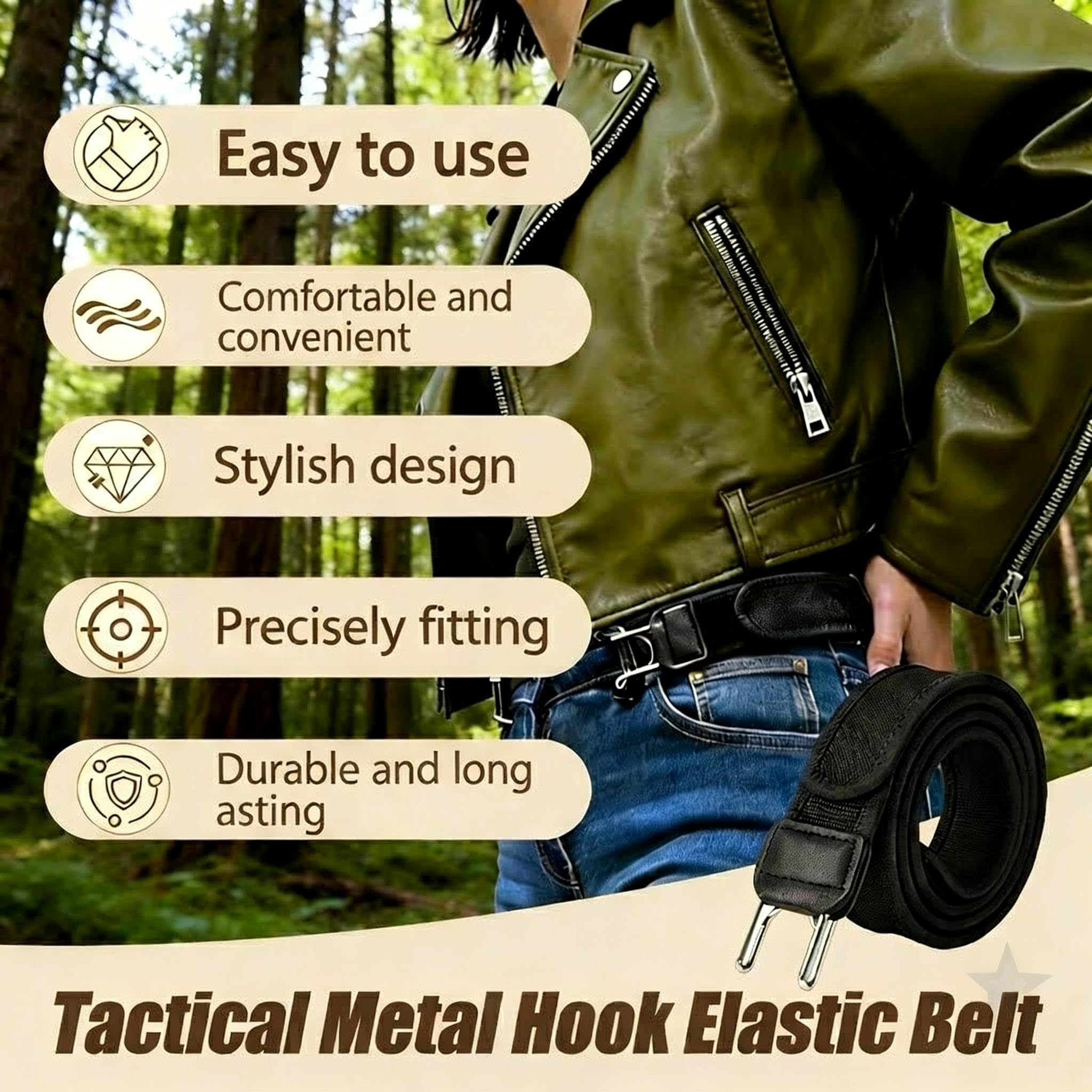 4PCS Buckleless Belt for Men Women, Tactical Metal Hook Elastic Belt, Adjustable No Buckle Side Belt for Pants, Comfortable Stretch Waist Belt for Work Travel Everyday Wear 🍁 All In One Marketplace Canada