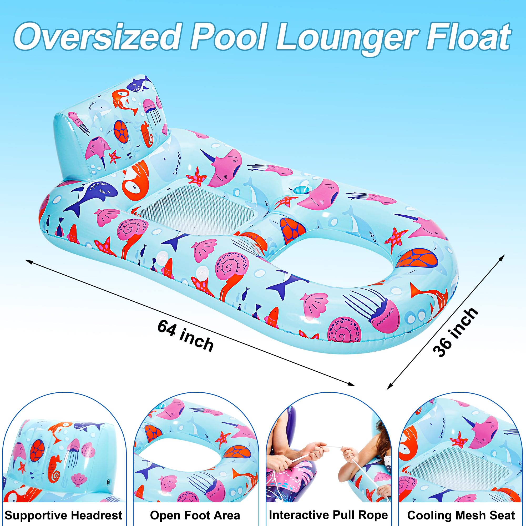 PuppyuWill 2 Pack Pool Floaties for Adults, Inflatable Pool Lounger Float Heavy Duty with Cup Holder, Backrest & Footrest Pool Lounge Float Extra Large Pool Rafts for Adults Beach Lake Party 🍁 All In One Marketplace Canada