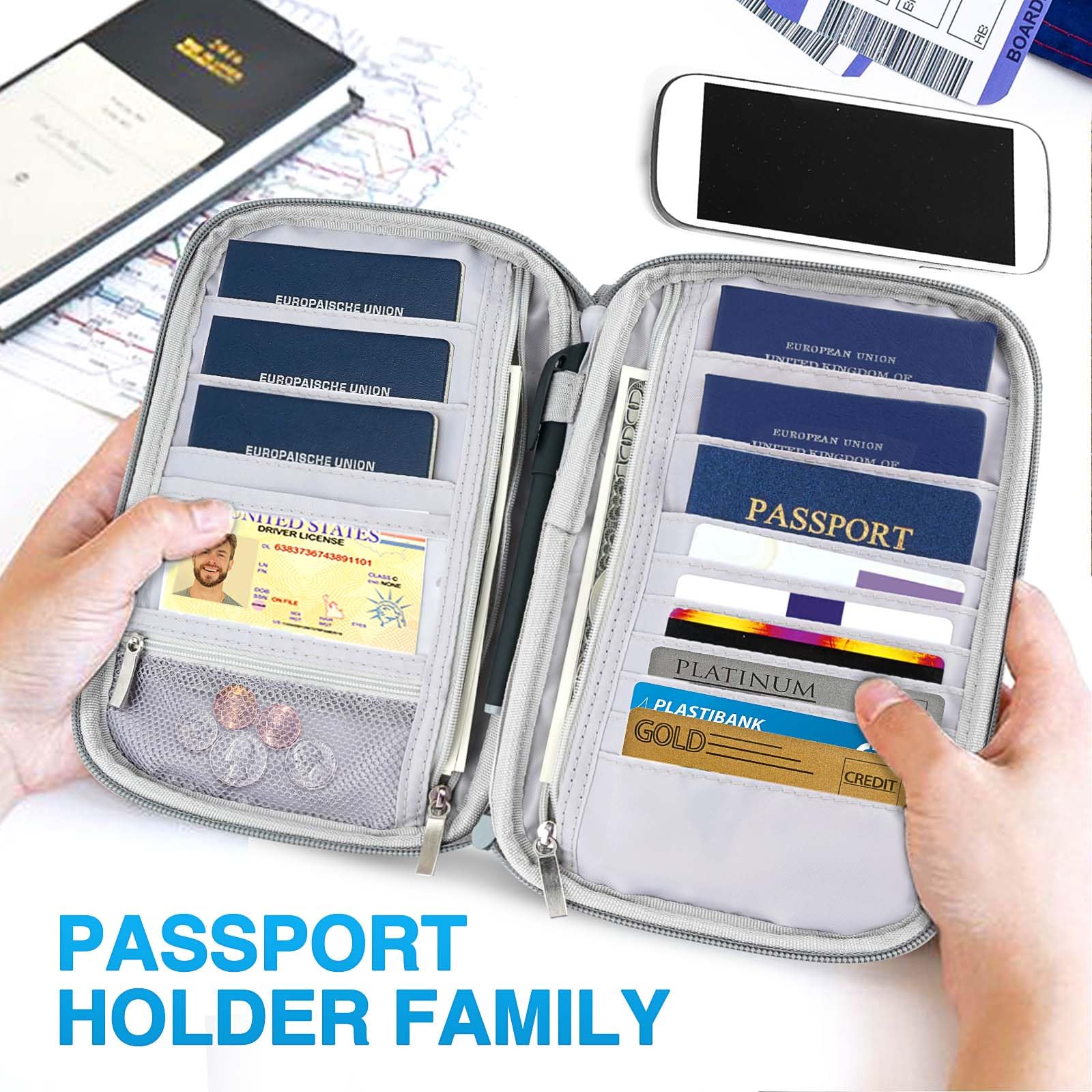 Passport Holder Family, Women RFID Blocking Passport Wallet, Travel Document Organizer for Wallets, Waterproof Passport Holders Bag for Men Traveling, Credit Cards Case 🍁 All In One Marketplace Canada