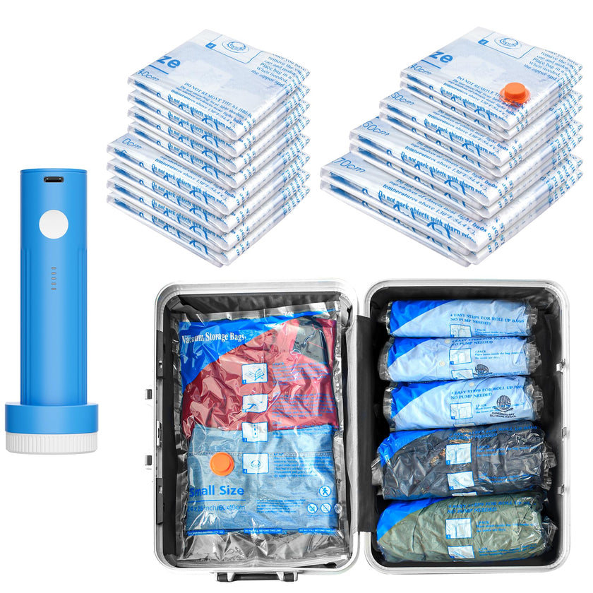 16Pack Vacuum Travel Bags with Portable Electric Pump,(2J/2L/2M2S/4 ROLLER BAG/4 SMALL ROLLER BAG),Travel Vacuum Bag with Pump, vacuum seal bags for clothing travel 🍁 All In One Marketplace Canada