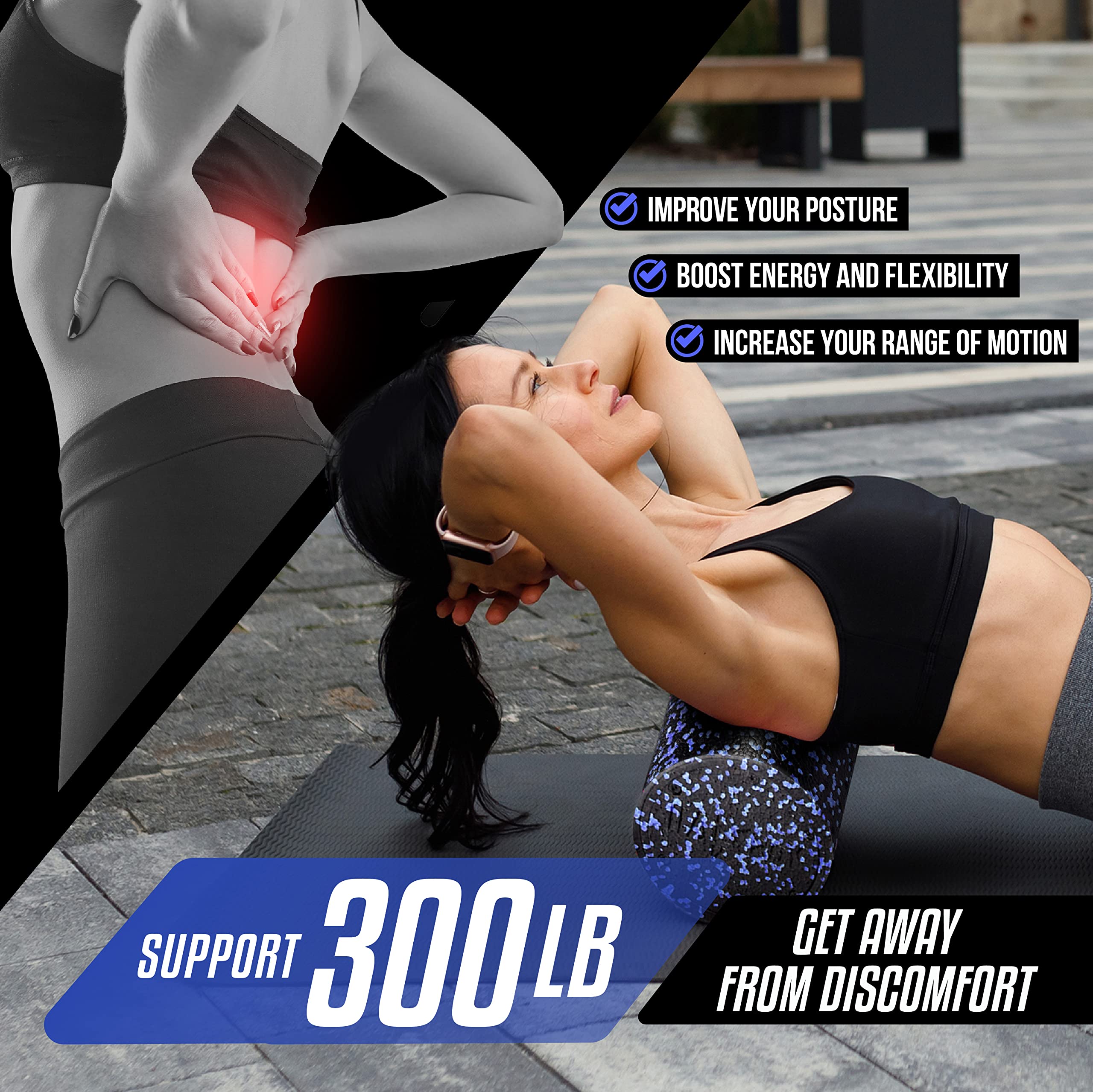 Yes4All High-Density EPP Round Back Roller Foam, Foam Roller for Yoga, Pilates & Stretching - 12, 18, 24, 36 inch 🍁 All In One Marketplace Canada