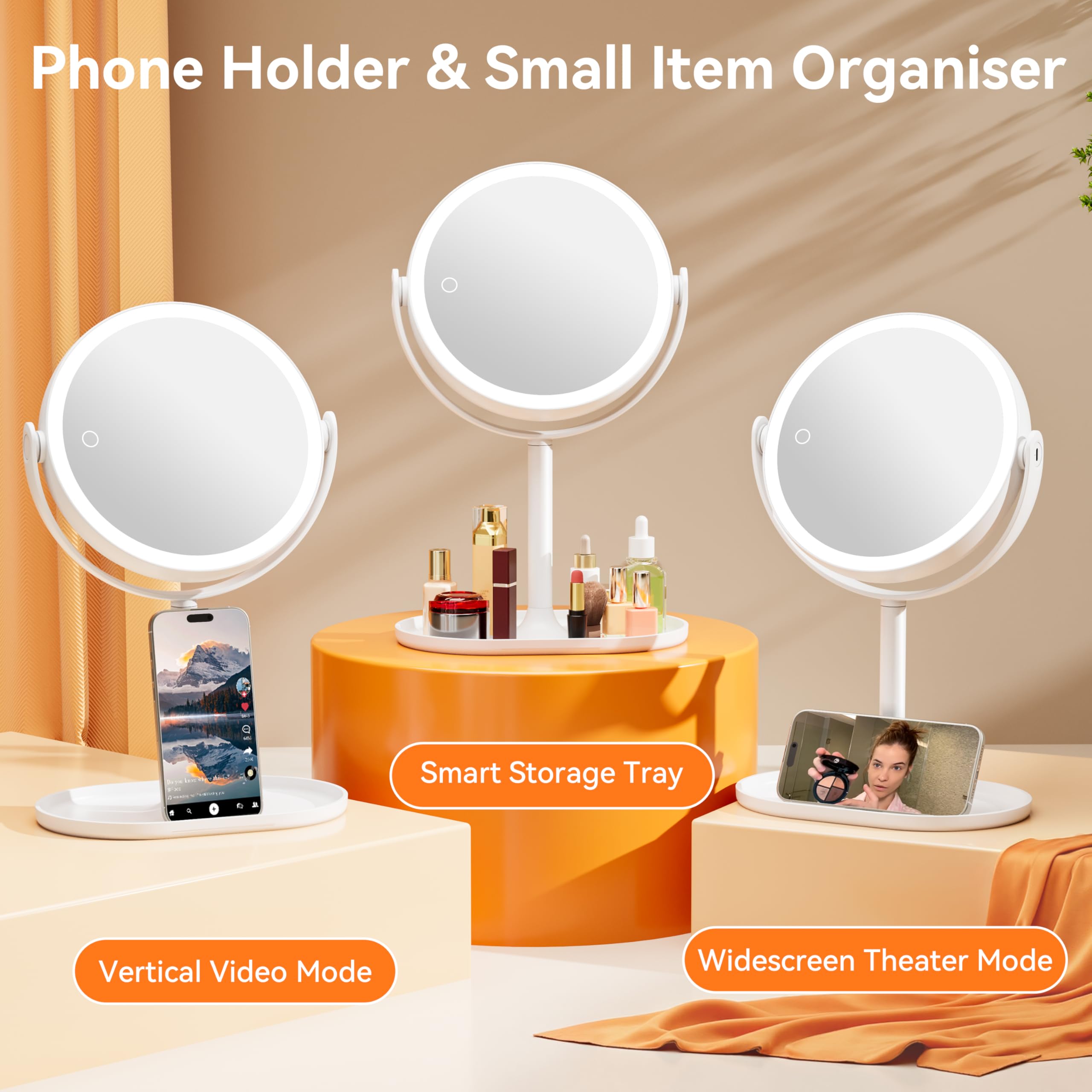 Auxmir 30X/1X Magnifying Mirror with Light, Double-Sided Makeup Mirror with Storage Base&Touch Control, Rechargeable Vanity Mirror with 360°Rotation for Dressing Table Bathroom Bedroom Travel 🍁 All In One Marketplace Canada