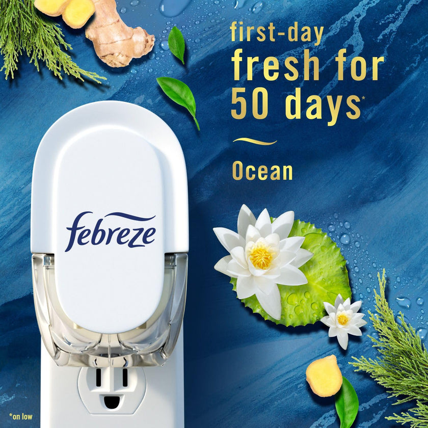 Febreze Plug In Air Freshener, Odor-Fighting Scented Oil Refill for Home and Bathroom and Kitchen, Long Lasting for Strong Odors, Ocean & Mountain Scents, 4 Count 🍁 All In One Marketplace Canada