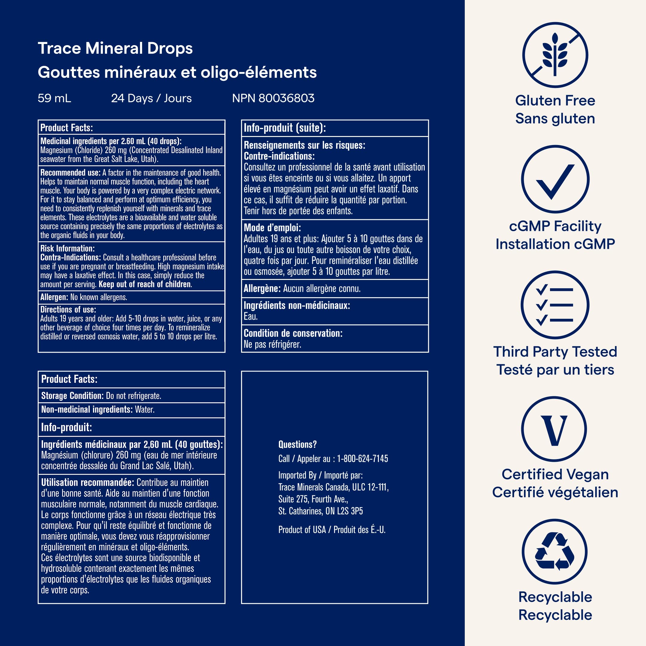 Trace Minerals ConcenTrace Drops | 60 ML | Full Spectrum Minerals | Ionic Liquid Magnesium, Chloride, Potassium | Low Sodium | Energy, Electrolytes, Hydration 🍁 All In One Marketplace Canada