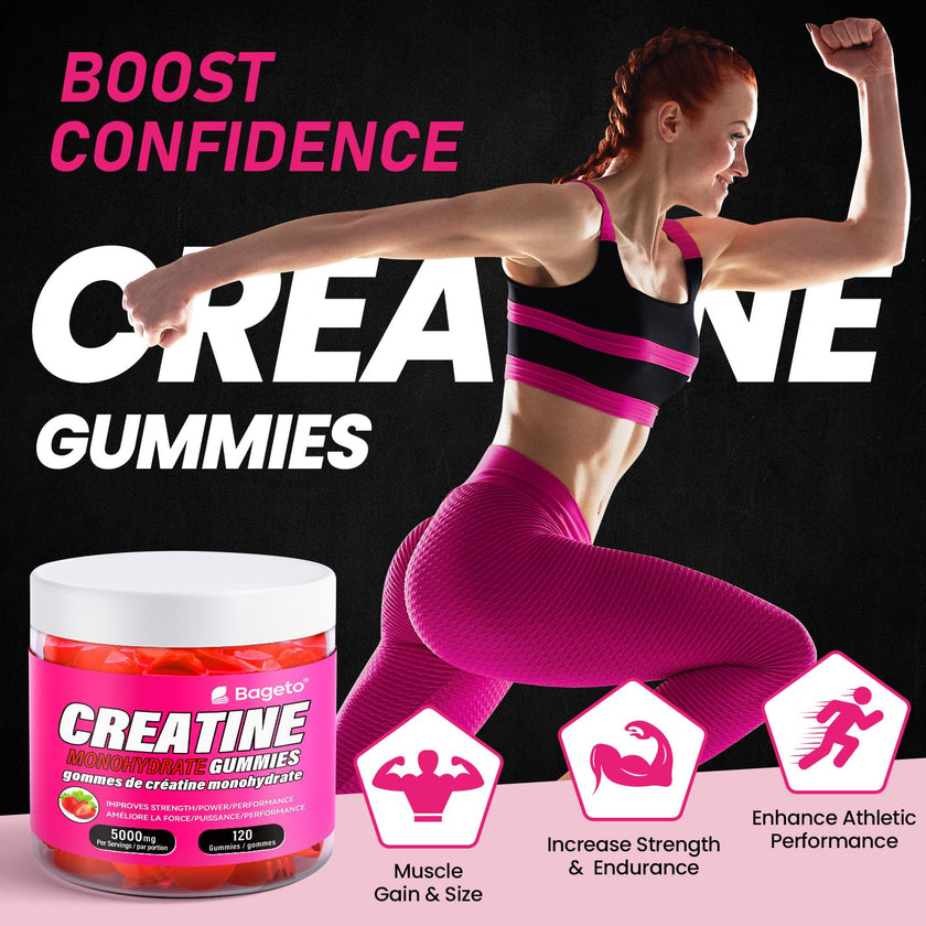 Creatine Monohydrate Gummies 5000mg for Men & Women, Gomitas de Creatina 5g Creatine Monohydrate, 0g Sugar Creatine Pre-Workout for Muscle Strength, Vegan, 120 Count Strawberry (Pack of 1) 🍁 All In One Marketplace Canada