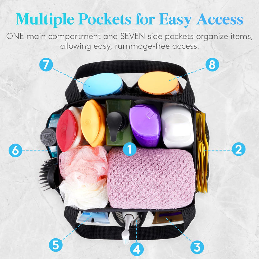 Lifewit Mesh Shower Caddy Freestanding Portable Shower Tote Bag for College Dorm, Bathroom, Gym, Travel, Quick Dry Hanging Shower Organizer with 7 Storage Pockets for Toiletry Essentials, Medium,Black 🍁 All In One Marketplace Canada