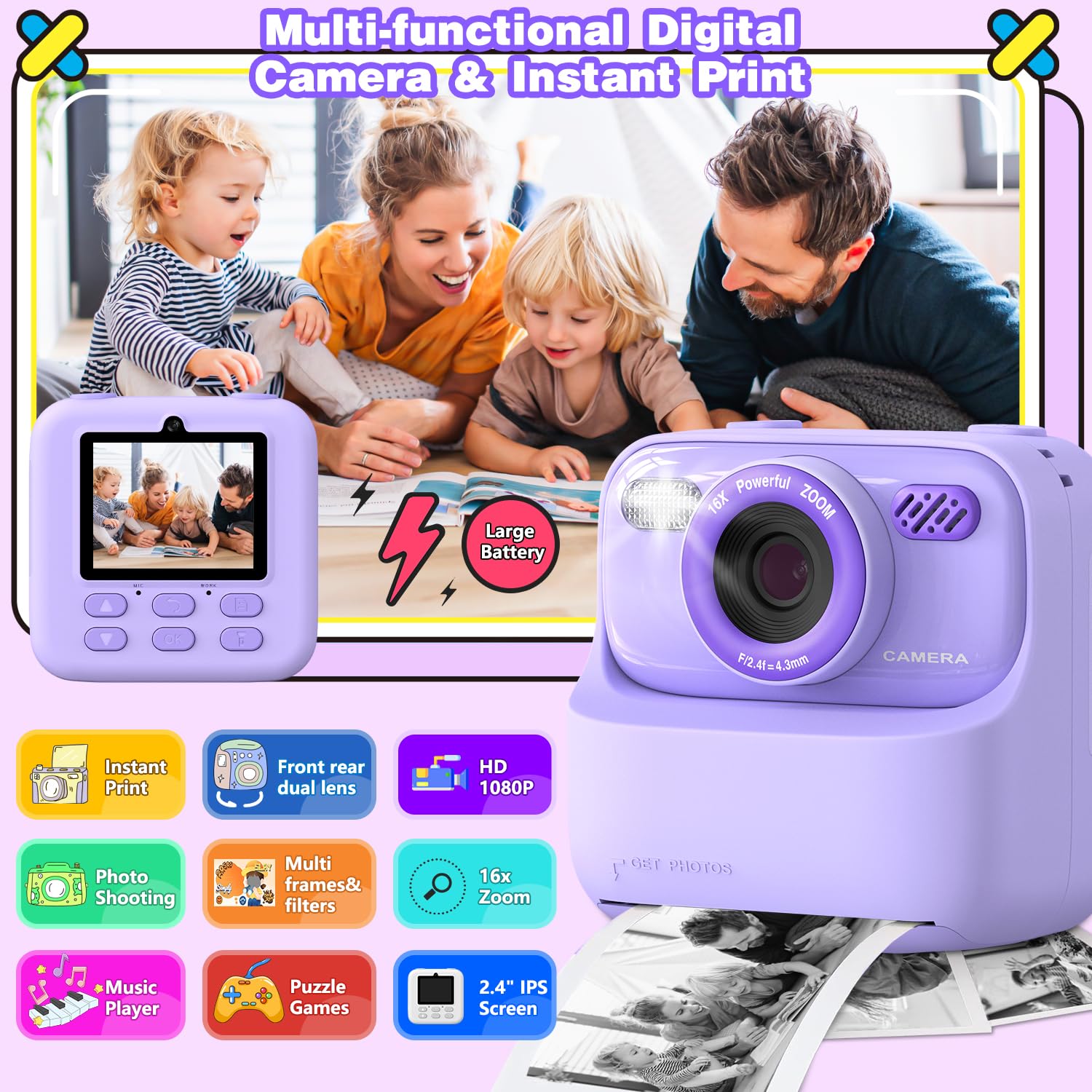 masterbee Kid Camera Instant Print Photo, Birthday Gifts for Girls and Boys, Kids Digital Camera Toys, 1080P HD Video, 3 4 5 6 7 8 9 10 11 12 Year Old Boy Gifts/Girl Gifts 🍁 All In One Marketplace Canada