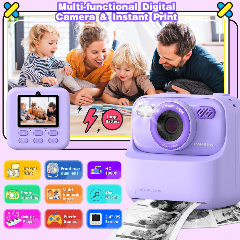 masterbee Kid Camera Instant Print Photo, Birthday Gifts for Girls and Boys, Kids Digital Camera Toys, 1080P HD Video, 3 4 5 6 7 8 9 10 11 12 Year Old Boy Gifts/Girl Gifts 🍁 All In One Marketplace Canada