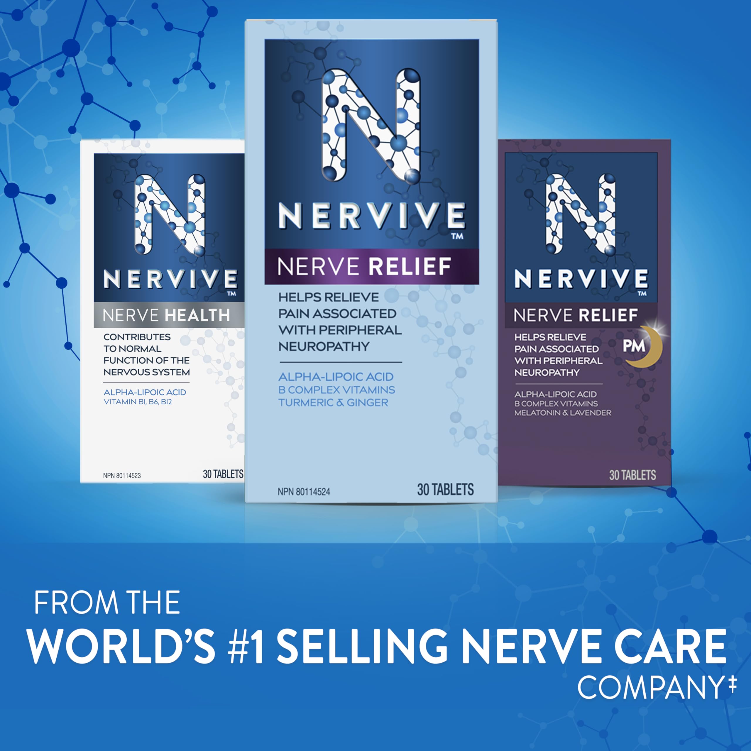 Nervive Nerve Relief PM, Helps Relieve Pain associated with Peripheral Neuropathy, Alpha Lipoic Acid ALA, Vitamins B1-Thiamine, B6, & B12, Melatonin, Chamomile, Lavender, 30-Night Supply, 30 Count 🍁 All In One Marketplace Canada