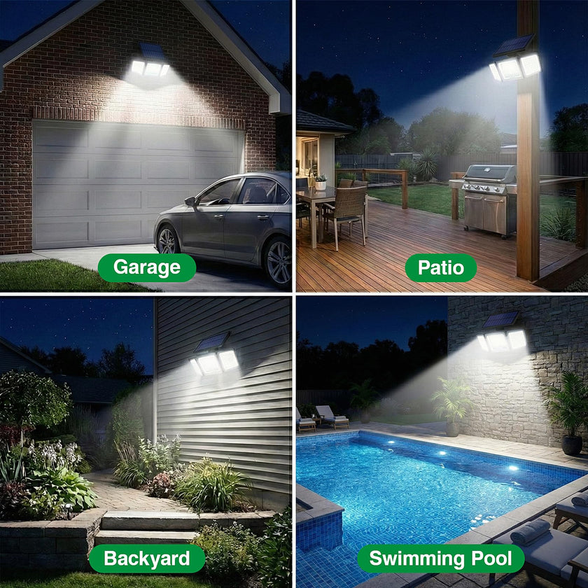 Solar Motion Sensor Light Outdoor, 2500LM 286 LED Solar Outdoor Lights with Power Display & Mode Indicators - 6500K Adjustable 3-Head Flood Light, IP65 Waterproof for Garden, Garage, Yard - 2 Pack 🍁 All In One Marketplace Canada
