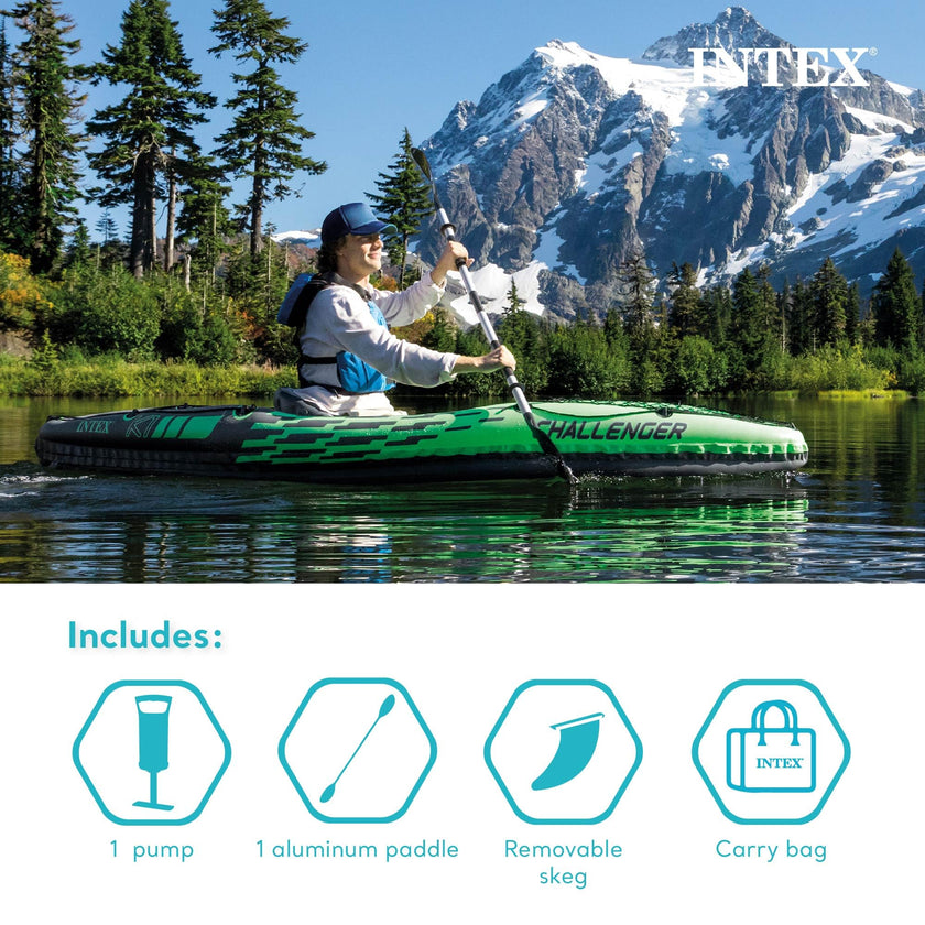 INTEX 68305EP Challenger K1 Inflatable Kayak Set: Includes Deluxe 86in Aluminum Oar and High-Output Pump – Adjustable Seat with Backrest – Removable Skeg – 1-Person – 220lb Weight Capacity 🍁 All In One Marketplace Canada