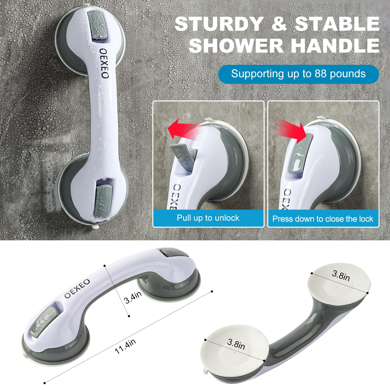 OEXEO 2PCS Grab Bars for Bathroom - Shower Handle - Grab Bars for Bathtubs and Showers - Safety Hand Rail Support for Tub, Handicap, Elderly, Injury, Kid, Senior Assist Bath Handle, Non Skid 🍁 All In One Marketplace Canada