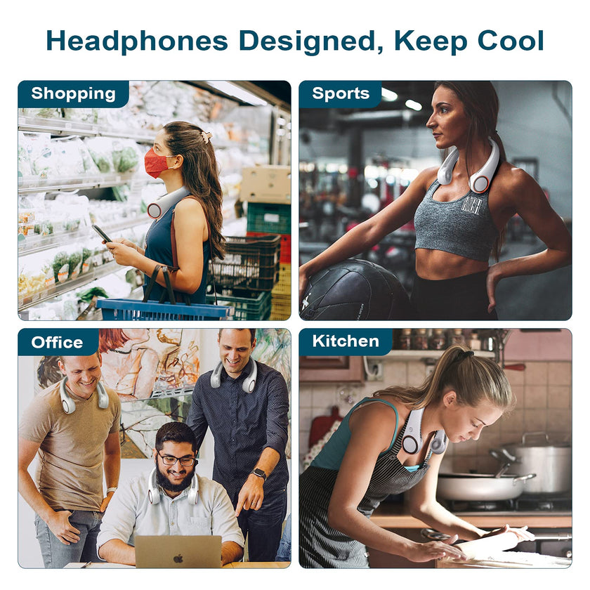 CIVPOWER Neck Fan: Portable Personal Neck Cooling Rechargeable Bladeless Fan - Hands Free 3 Speed 4000 mAh Battery USB Operated Wearable Headphone Design - for Men Women Outdoor Indoor (White) 🍁 All In One Marketplace Canada