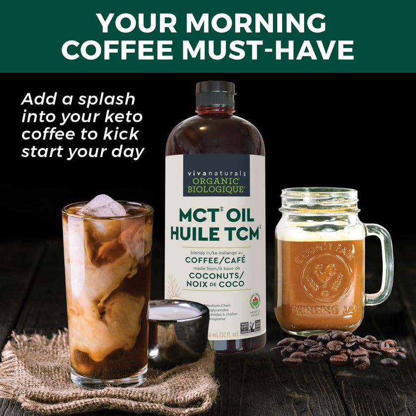 Viva Naturals MCT Oil Organic for Keto Coffee, Smoothies and Salad Dressings - Made from Organic Coconuts - Gluten Free, Dairy Free, Vegan, Keto & Paleo Certified - (946 mL, 32 fl oz) 🍁 All In One Marketplace Canada