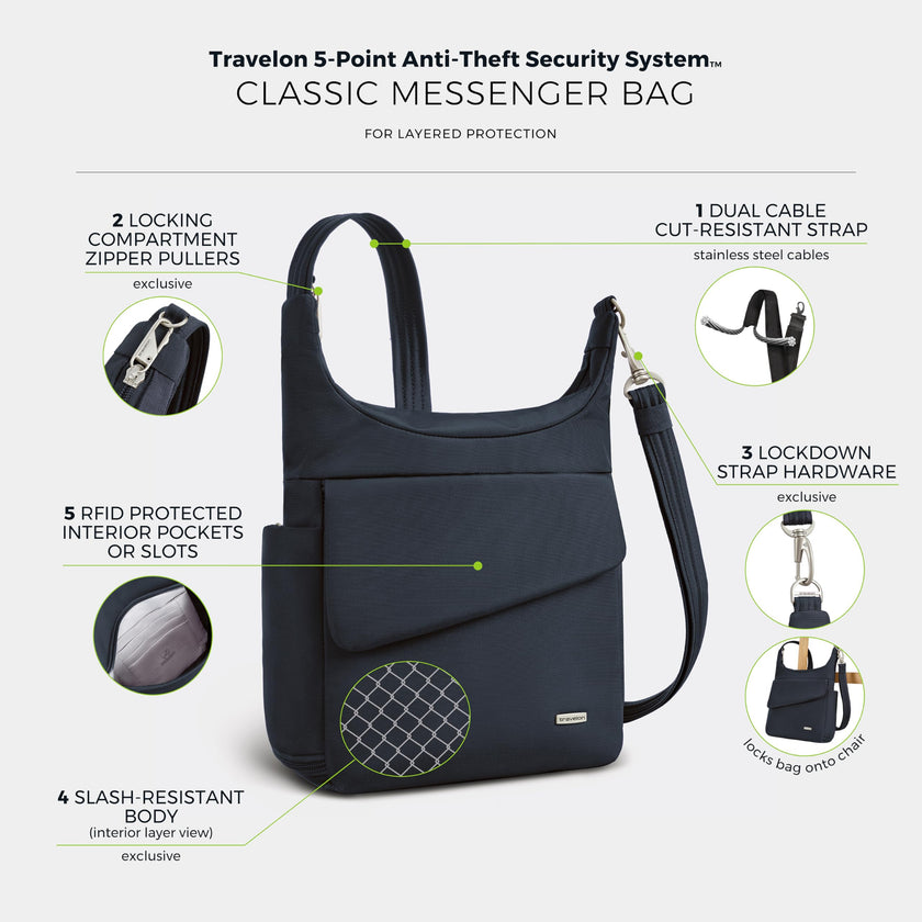 Travelon Anti-Theft Classic Messenger Bag, One Size, Midnight 🍁 All In One Marketplace Canada