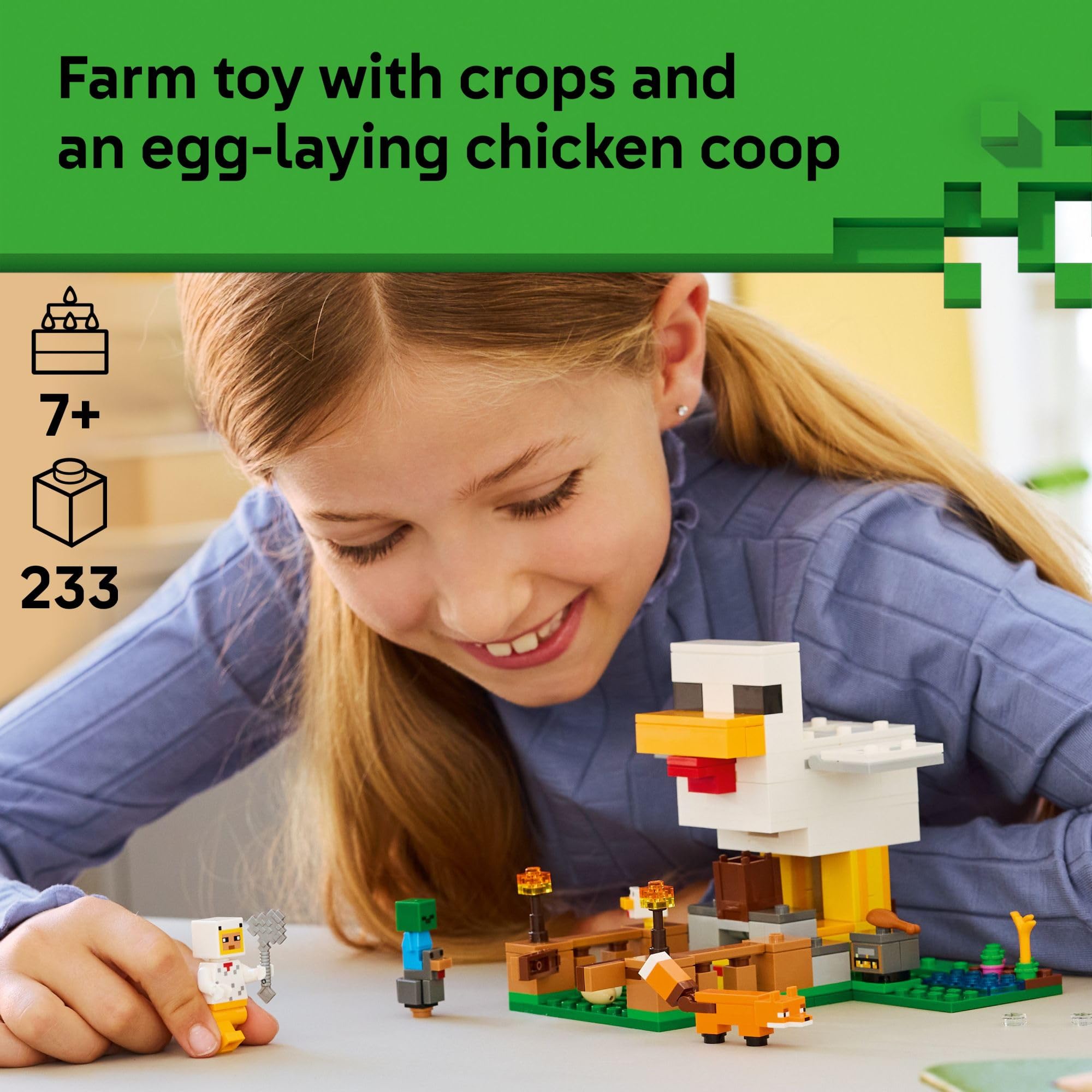 LEGO Minecraft Chicken Farm Building & Pretend Play Toy for Boys & Girls - Video Game Playset & Toy Figures for Kids, Ages 7+ - W/Chicken Fan Minifigure - Gift Idea for Birthdays - 21585 🍁 All In One Marketplace Canada