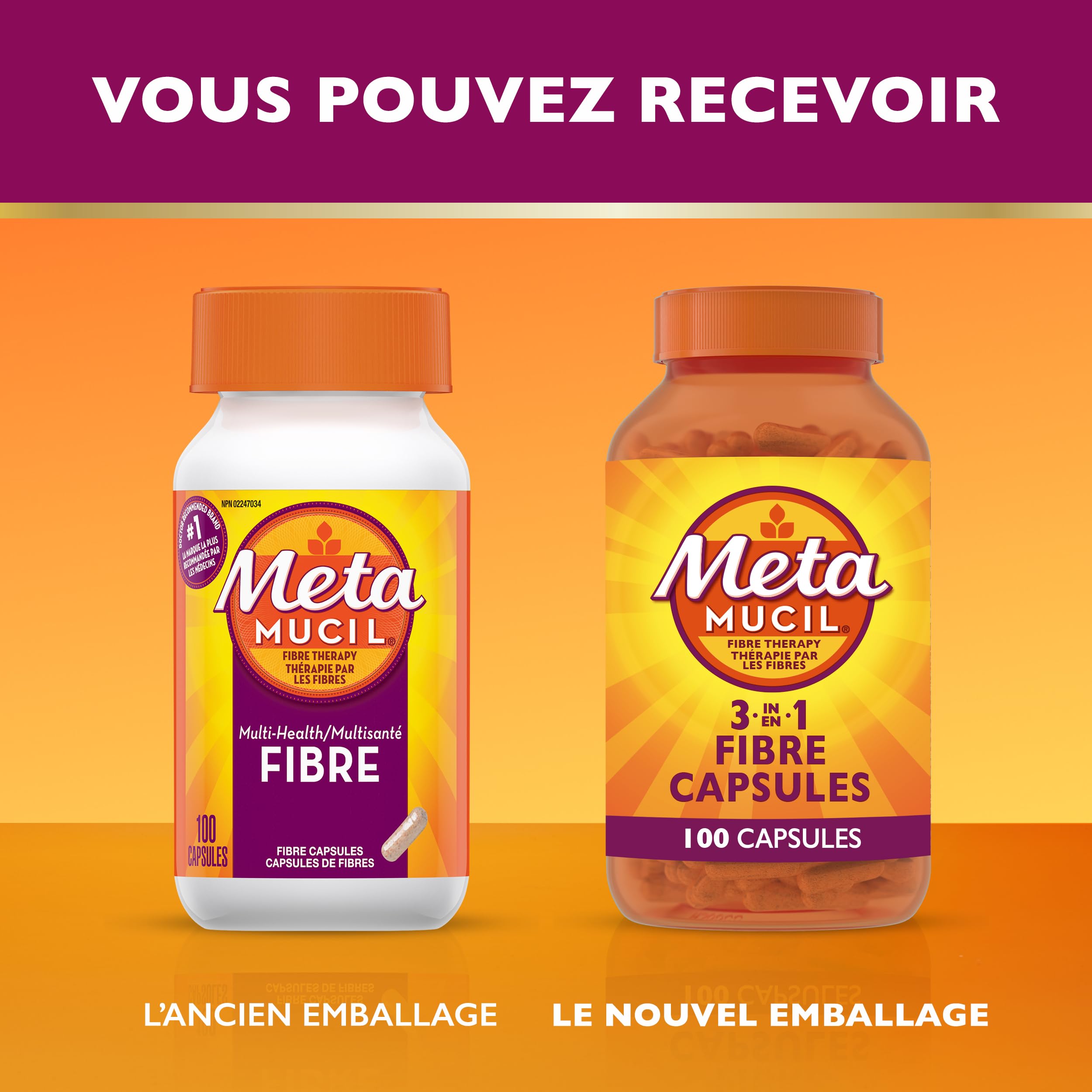 Metamucil Daily Fibre Supplement, Sugar Free, Naturally Sourced Psyllium Husk, Multi-Health Benefit Daily, Plant-Based, Gluten-Free Capsules, 100 Capsules 🍁 All In One Marketplace Canada
