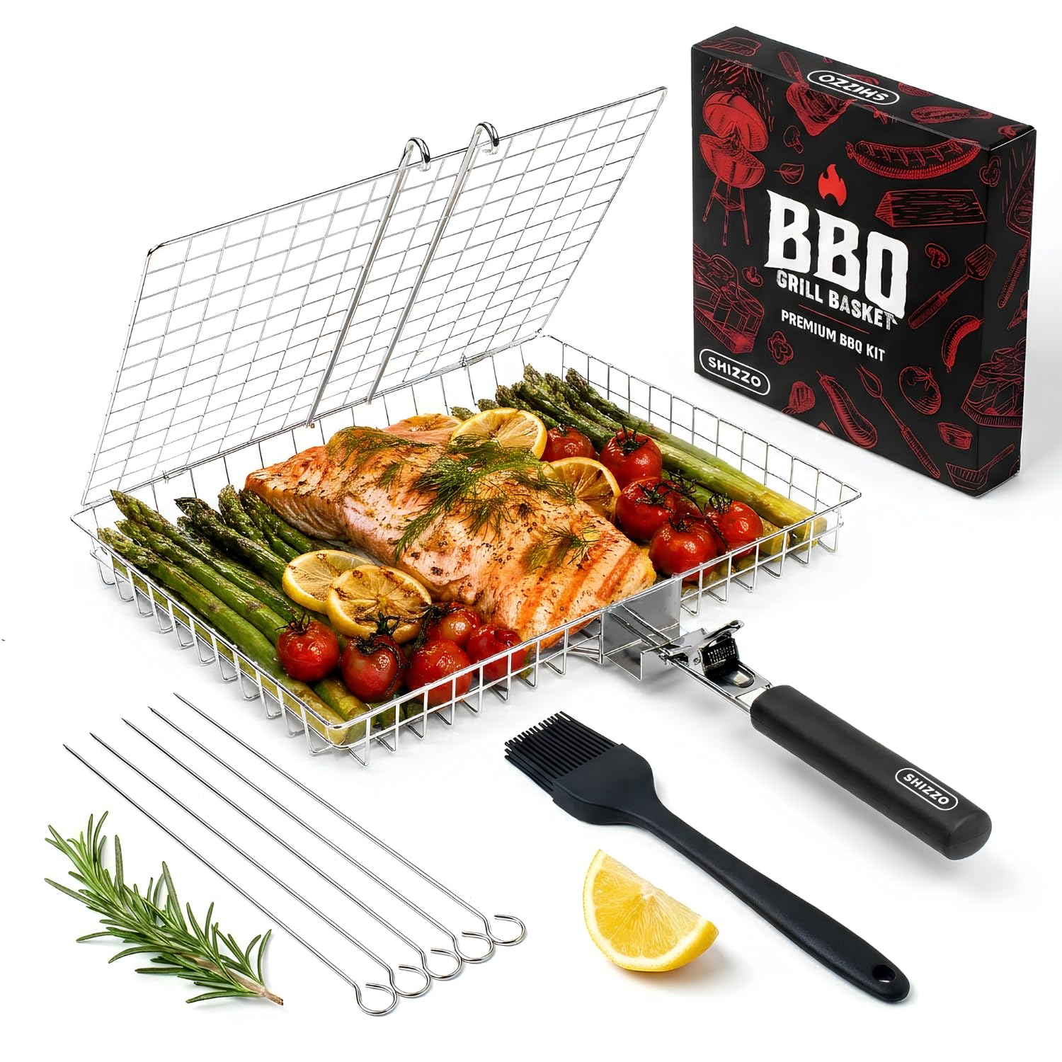 SHIZZO Grill Basket Value Set, Barbecue BBQ Grilling Basket , Stainless Steel Large Folding Grilling baskets With Handle, Portable Outdoor Camping BBQ Rack for Fish, Shrimp, Vegetables, Barbeque Griller Cooking Accessories, Gift, Gifts for father, dad, hu
