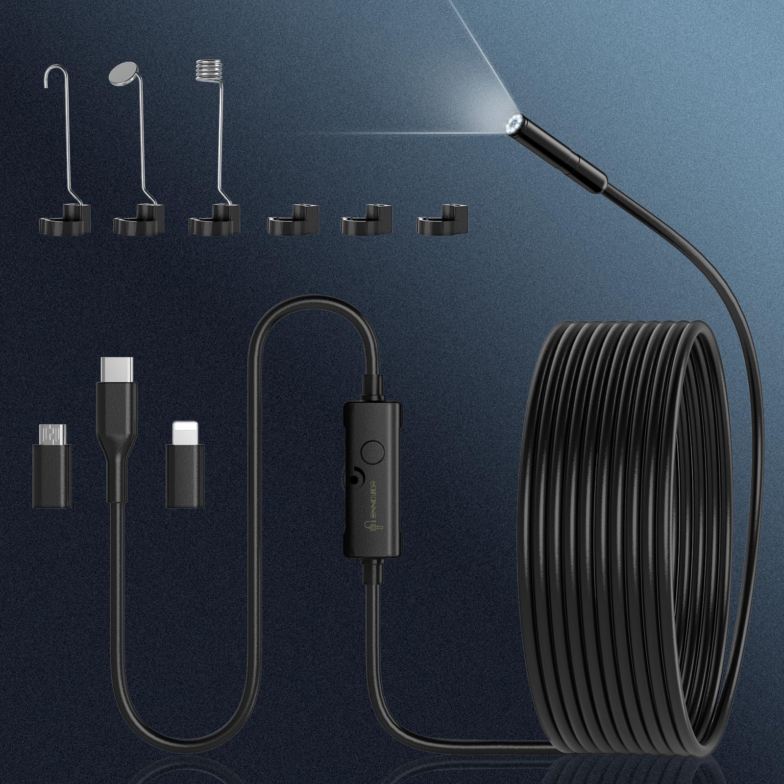 Endoscope Camera with Light, Ennovor 1920P HD, Endoscope Inspection with 8 Adjustable LED Lights, Borescope with Flexible Rigid Snake Camera, IP67 Waterproof and No WiFi Required, for Android iOS 🍁 All In One Marketplace Canada