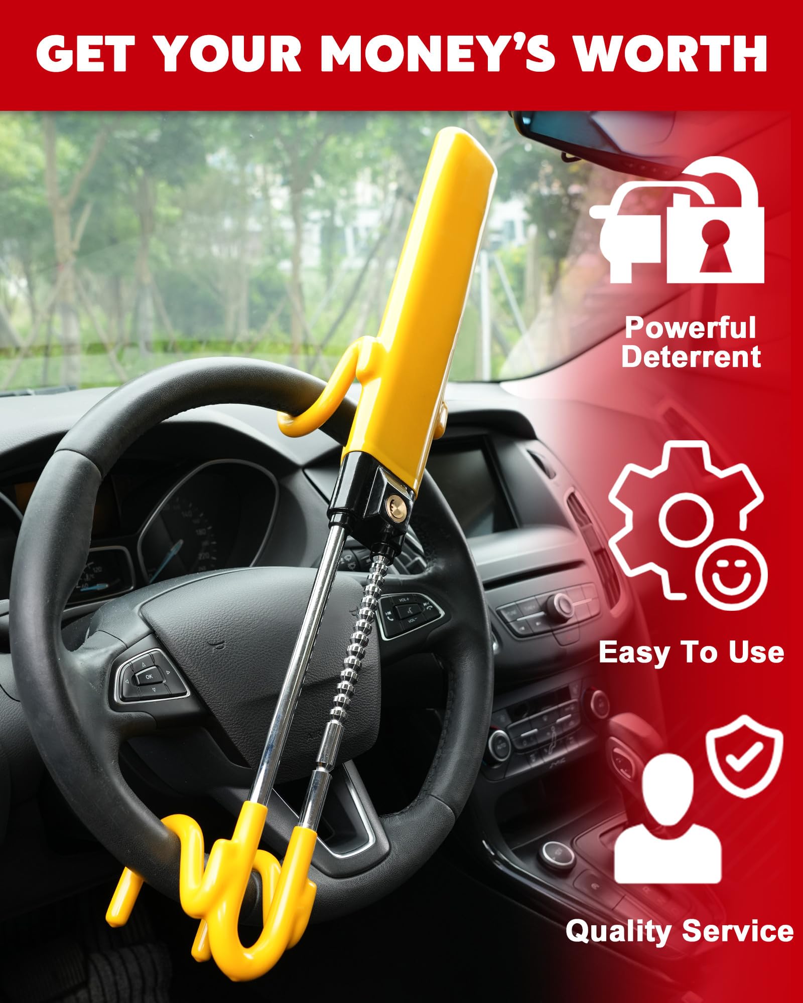 Tevlaphee Steering Wheel Lock Anti-Theft Car Device Heavy Duty Security Car Lock Antitheft Locking Devices Great Deterrent Adjustable Car Wheel Lock Anti Theft for Vehicle Truck with 3 Keys(Yellow) 🍁 All In One Marketplace Canada