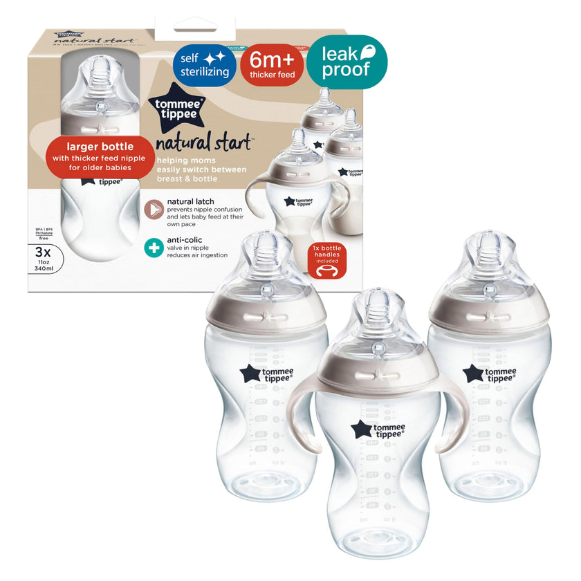 Tommee Tippee Natural Start Baby Bottles, Thicker Feed, 6m+, 11oz/340ml 🍁 All In One Marketplace Canada