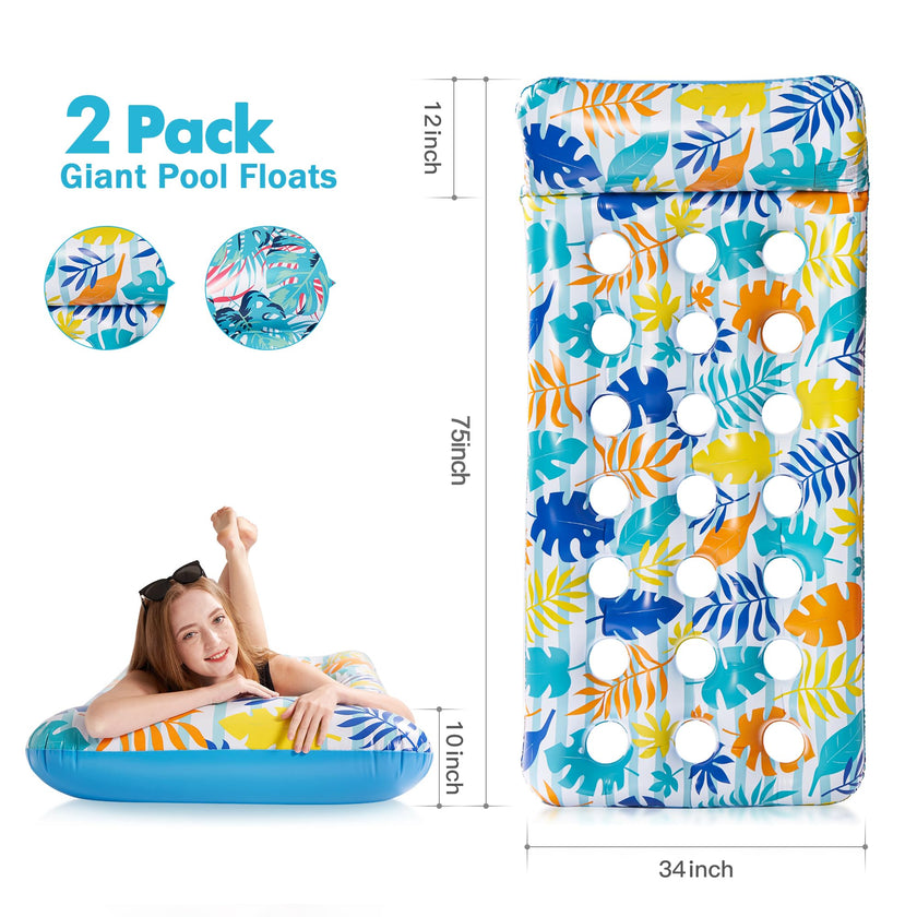 Stonful 2 Pack Inflatable Pool Float Mat, Giant Pool Floats Adult Size with Headrest, Lake Float Raft Water Lounger, Multi-Purpose Swimming Pool Floats Toys for Pool Party, Summer Beach, Outdoor 🍁 All In One Marketplace Canada