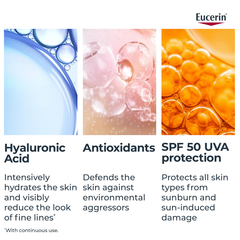 Eucerin Complete Hydration Ultra-Light Fluid Sunscreen, Daily Face Sunscreen SPF 50 With Hyaluronic Acid, Body SPF 50 Lotion with UVA-UVB Sun Protection, Fragrance Free & Non Greasy, 50 ml 🍁 All In One Marketplace Canada