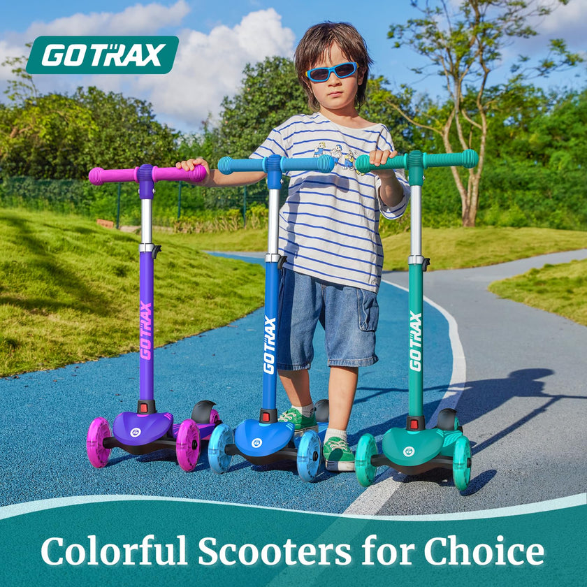 Gotrax KS1 Kids Kick Scooter, LED Lighted Wheels and 3 Adjustable Height Handlebars, Lean-to-Steer & Widen Anti-Slip Deck, 3 Wheel Scooter for Boys & Girls Ages 3+ and up to 100 Lbs (Purple) 🍁 All In One Marketplace Canada