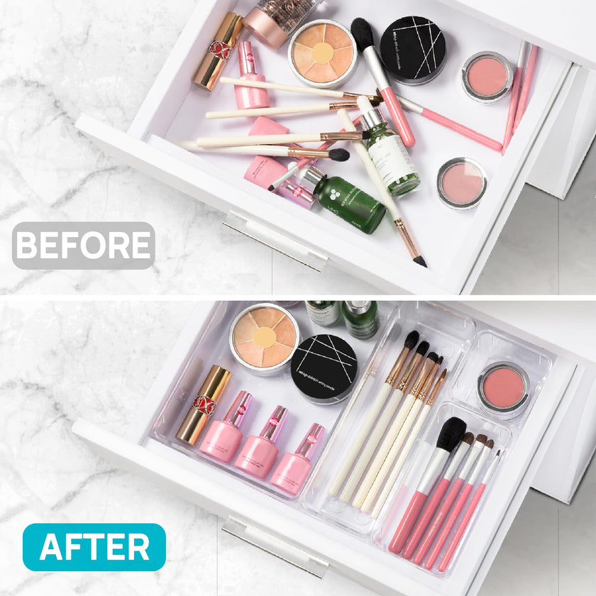 Vtopmart 25 PCS Plastic Clear Drawer Organizer, Acrylic Desk Drawer organizers, Organization and Storage for Makeup, Bathroom, Office, kitchen, Bedroom 🍁 All In One Marketplace Canada
