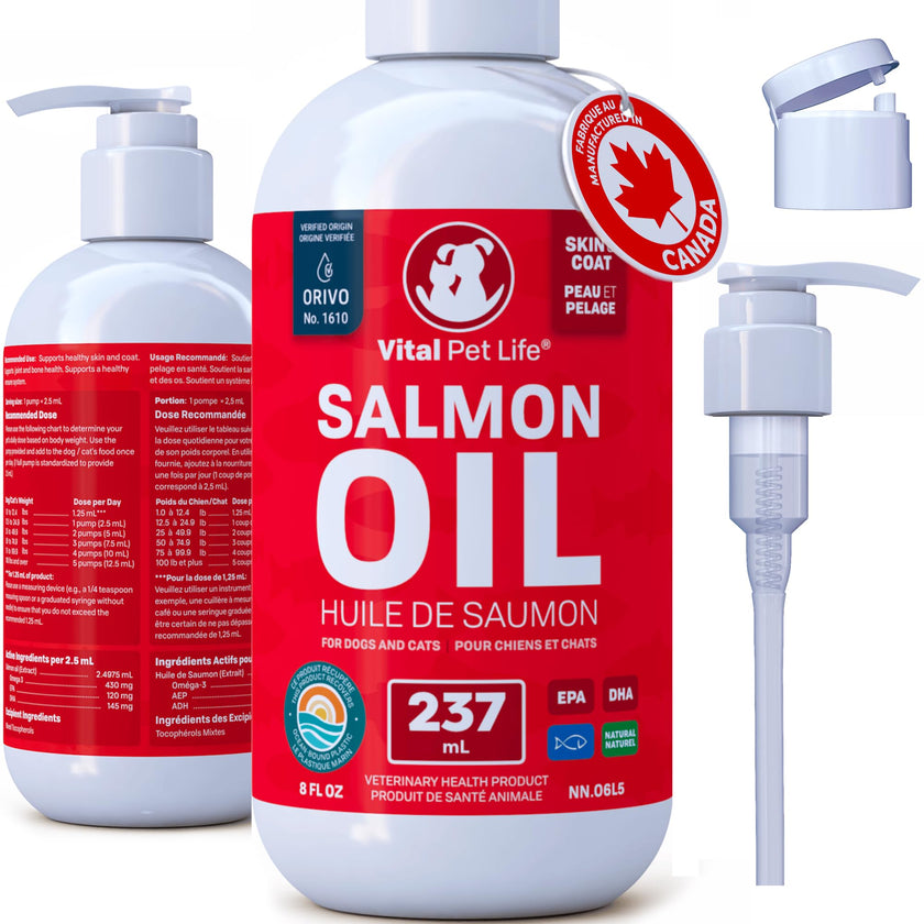 Salmon Oil for Dogs 237 mL - Healthy Skin & Coat, Fish Oil, Omega 3 EPA DHA, Liquid Food Supplement for Pets, All Natural, Supports Joint & Bone Health, Natural Allergy & Inflammation Defense 🍁 All In One Marketplace Canada