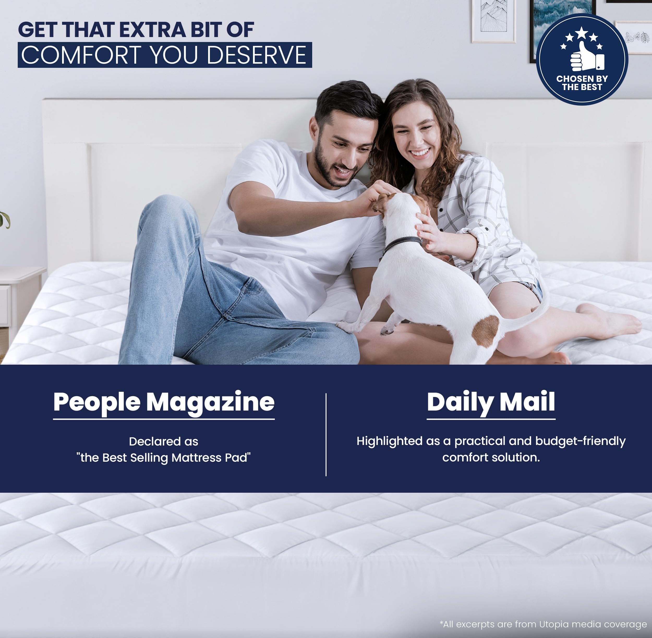 Utopia Bedding Quilted Fitted Mattress Pad, King Size, Elastic Fitted Mattress Topper Protector and Cover Stretches up to 16 Inches Deep, Machine Washable (White) 🍁 All In One Marketplace Canada