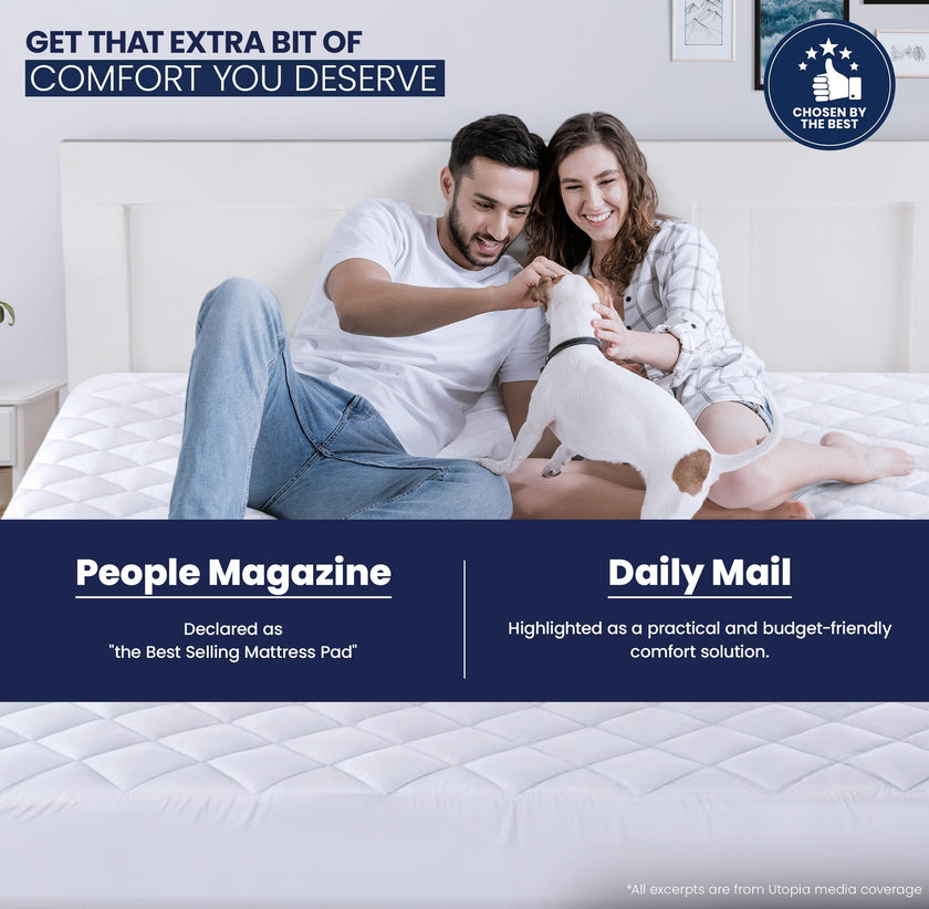 Utopia Bedding Quilted Fitted Mattress Pad, King Size, Elastic Fitted Mattress Topper Protector and Cover Stretches up to 16 Inches Deep, Machine Washable (White) 🍁 All In One Marketplace Canada