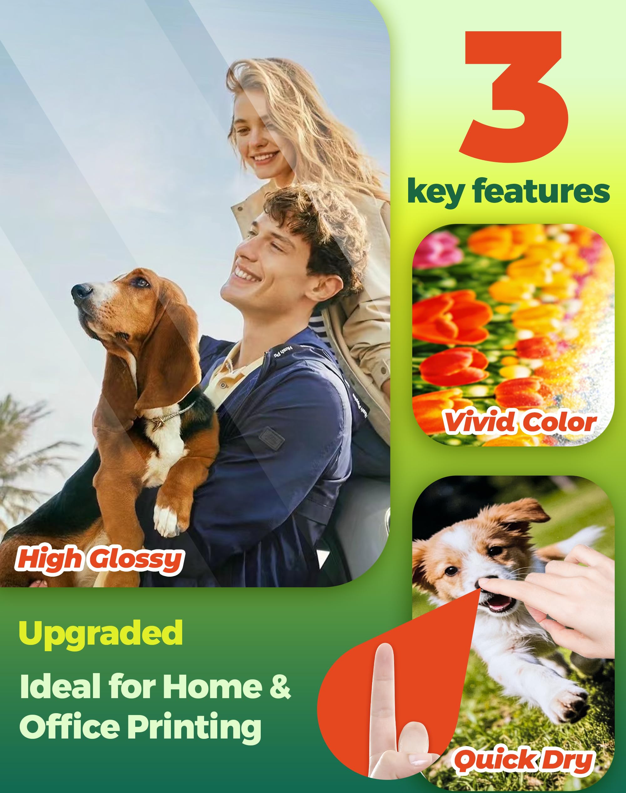 Uinkit Glossy Inkjet Photo Paper 8.5x11 Inches 100 Sheets 48lb Dye Ink 180Gsm Professional Photographic Paper Letter Size 8.5mil Instant Dry Suitable for All Dye Ink Printers (100, 8.5x11Inches) 🍁 All In One Marketplace Canada