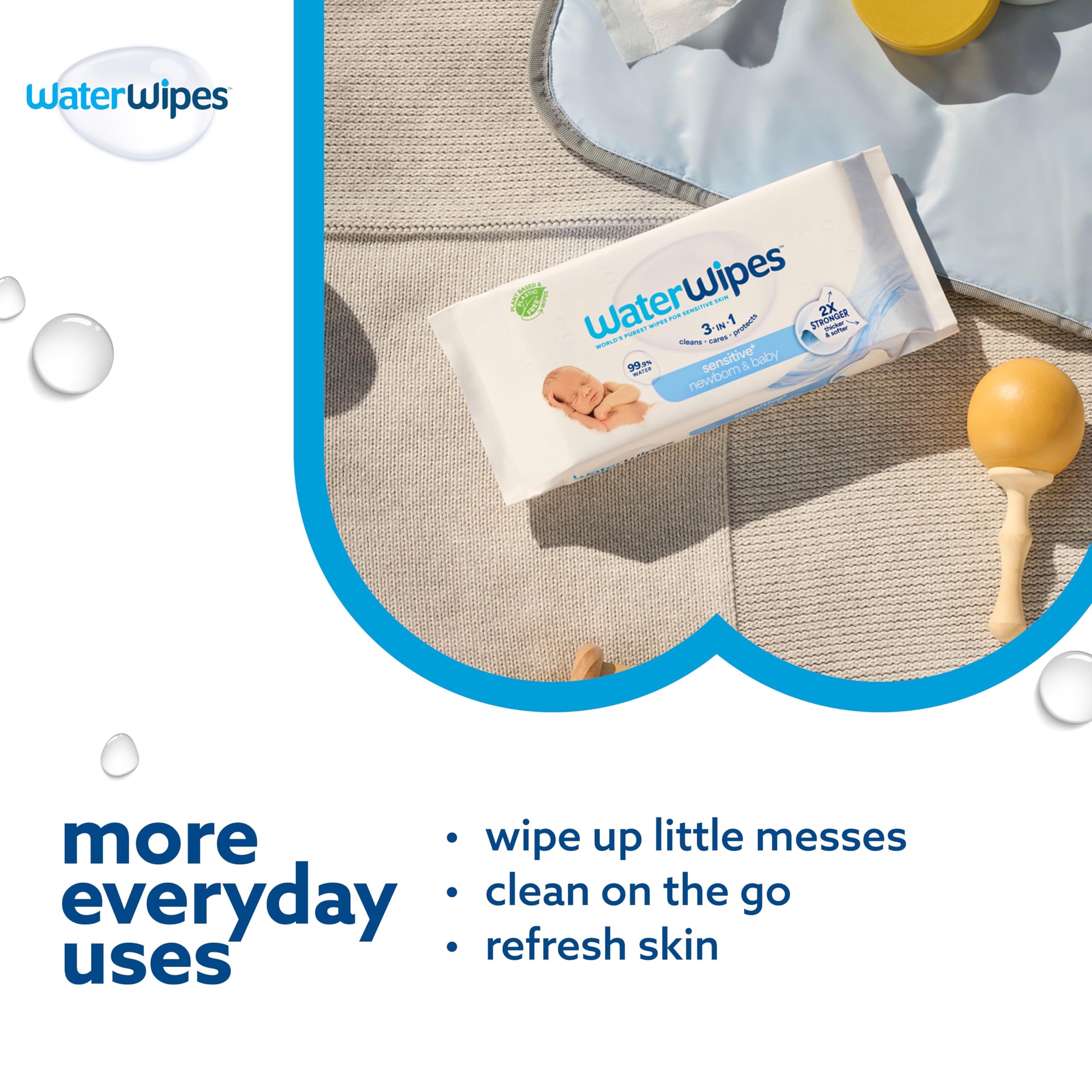 WaterWipes Sensitive+ Newborn & Baby Wipes, 3-In-1 Cleans, Cares, Protects, 99.9% Water, Unscented & Hypoallergenic, 300 Count (5 Packs) 🍁 All In One Marketplace Canada