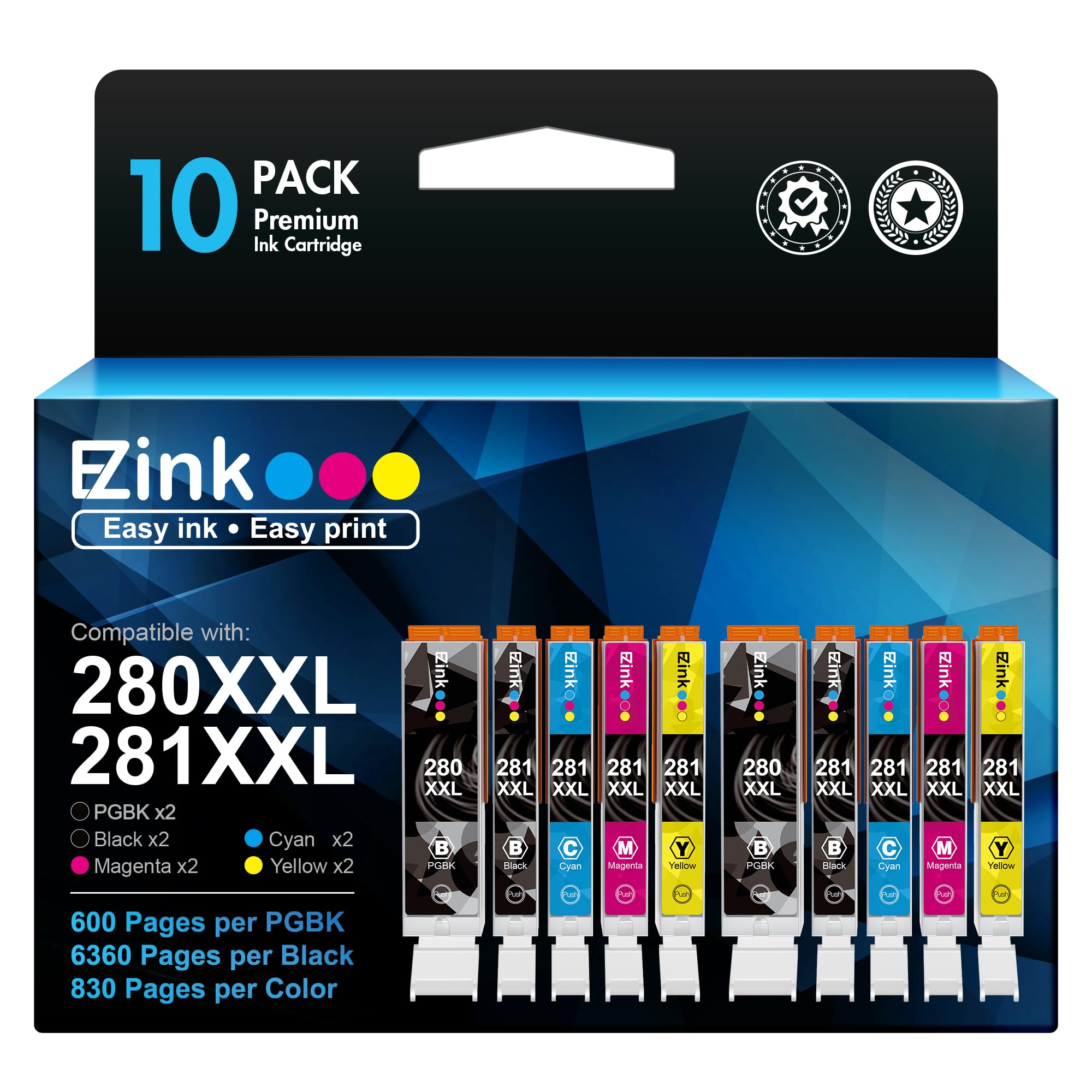 E-Z Ink (Compatible Ink Cartridge Replacement for Canon 280 281 PGI-280XXL CLI-281XXL Compatible with PIXMA TR7520 TR8520 TS6120 TS6220 TS6320 TS8120 TS9120 TS9521C TS702 Printer (10 Pack) 🍁 All In One Marketplace Canada