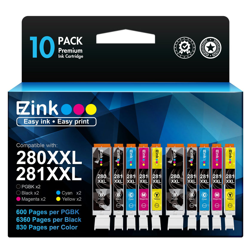 E-Z Ink (Compatible Ink Cartridge Replacement for Canon 280 281 PGI-280XXL CLI-281XXL Compatible with PIXMA TR7520 TR8520 TS6120 TS6220 TS6320 TS8120 TS9120 TS9521C TS702 Printer (10 Pack) 🍁 All In One Marketplace Canada