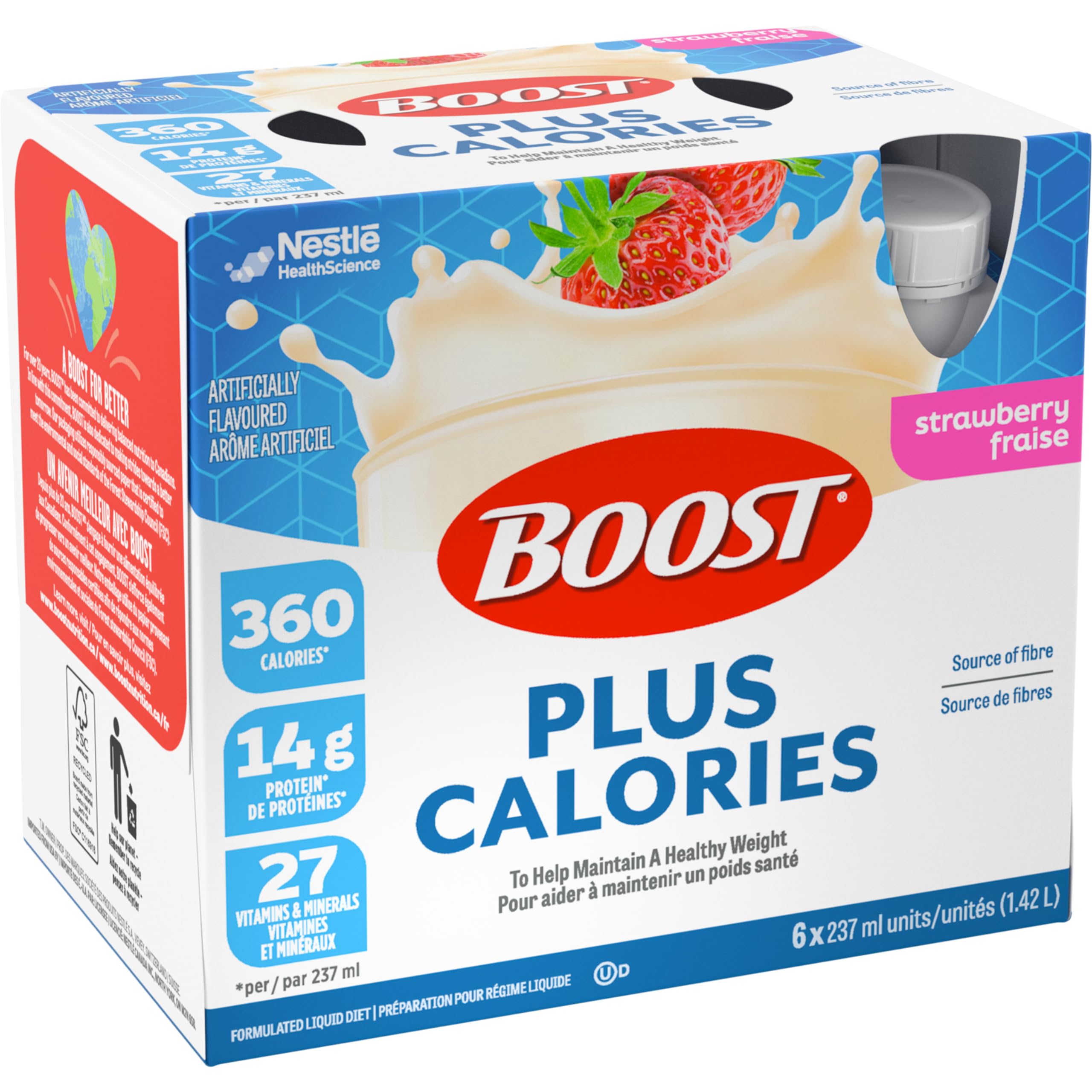 BOOST PLUS Complete Nutrition Drink, Strawberry, 6x237ml Bottles, Case Pack of 4, Packaging May Vary 🍁 All In One Marketplace Canada