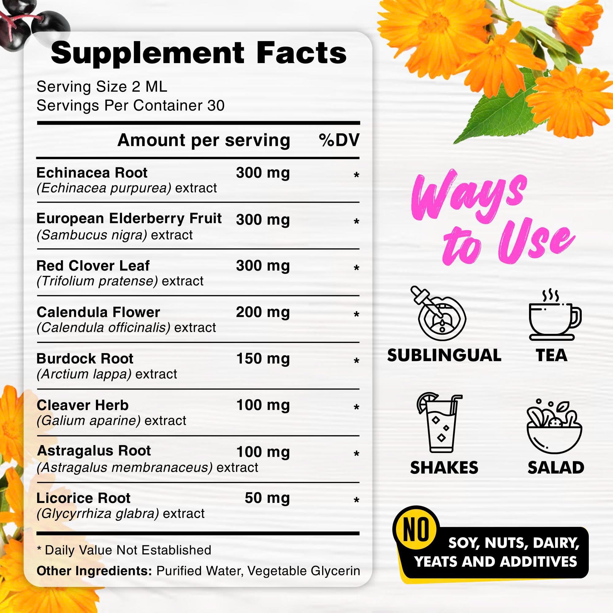 Lymphatic Drainage Drops with Echinacea, Burdock, Cleaver Herb – Sugar Free, Gluten Free, Herbal Tea Flavour Alternatives, 2 Fl Oz 🍁 All In One Marketplace Canada