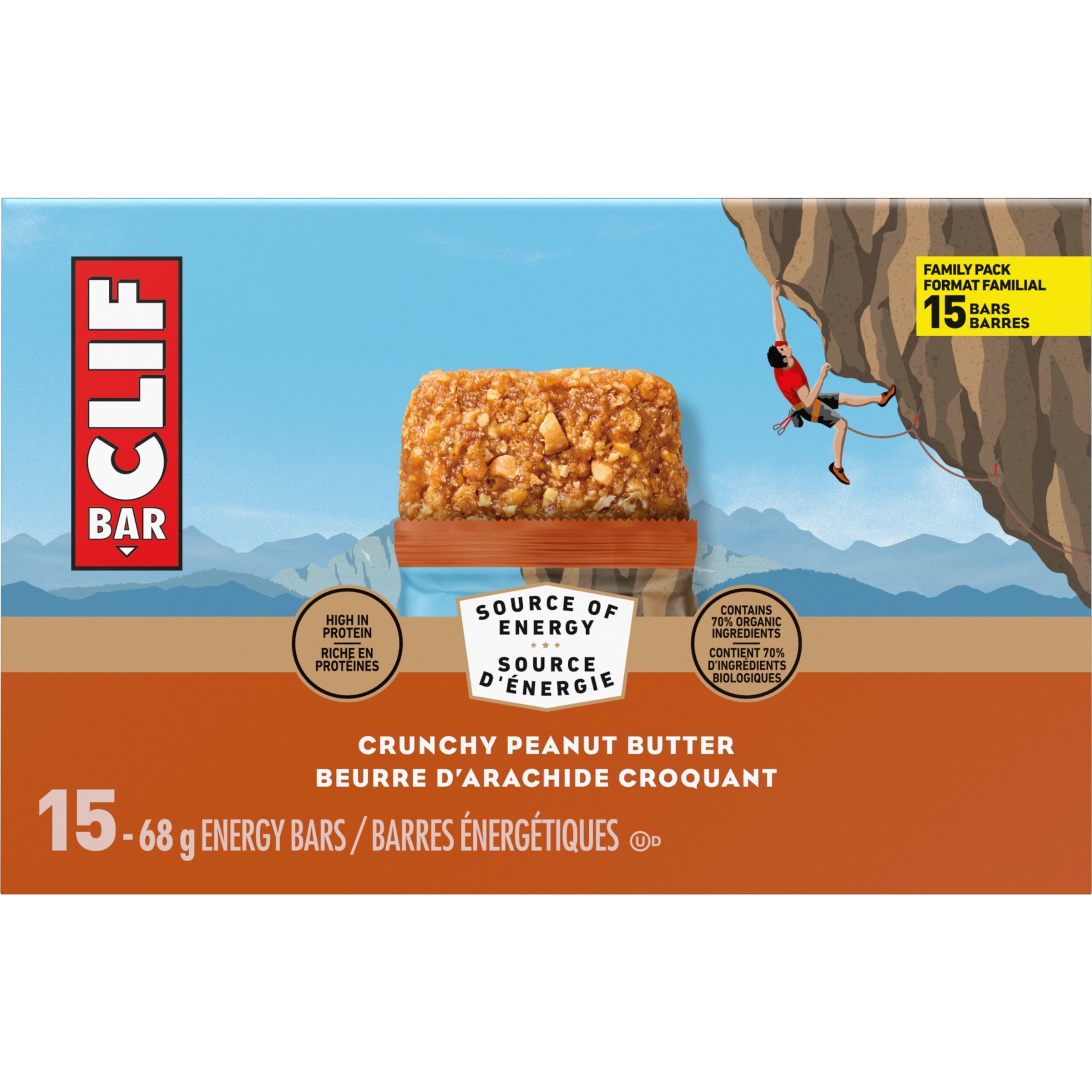 CLIF BAR Energy Bars, Crunchy Peanut Butter, Granola Bar, High in Protein, Contains 70% Organic Ingredients, 1.02 kg (Pack of 15) 🍁 All In One Marketplace Canada
