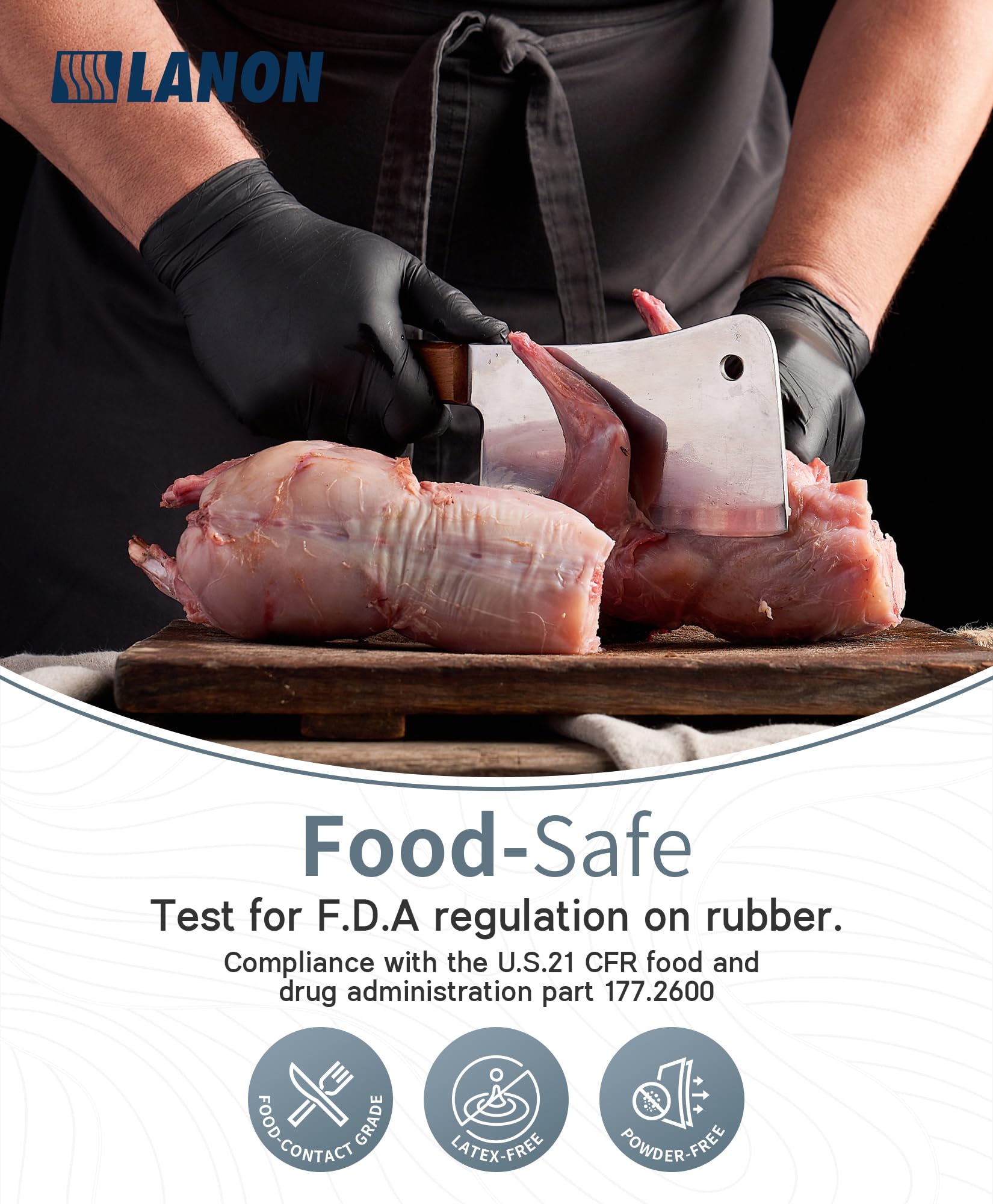 LANON Food Safe Disposable Black Nitrile Gloves, Latex-Free, Powder-Free, Silicone-Free, Textured Fingertips, Cooking, Medium 🍁 All In One Marketplace Canada