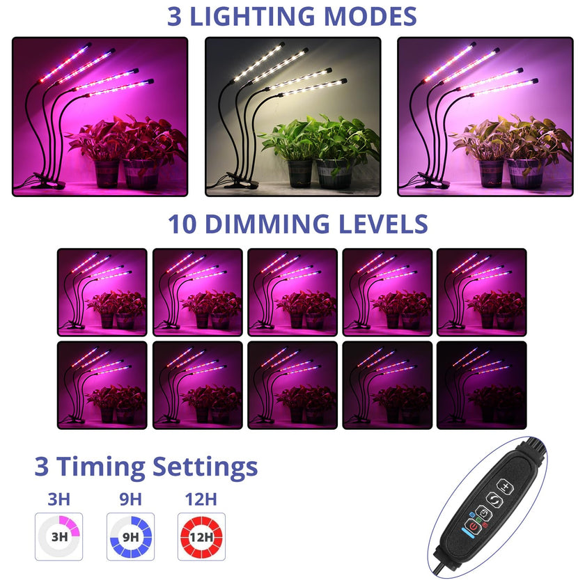 Sondiko LED Grow Light, Full Spectrum Plant Lights for Indoor Plants with Auto On Off 3/9/12H Timer, 10 Dimmable Levels, Adjustable Gooseneck, 3 Switch Modes 🍁 All In One Marketplace Canada