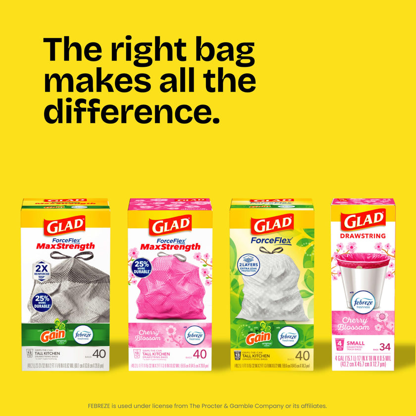 Glad Tall Kitchen Drawstring Trash Bags - OdorShield 13 Gallon Grey Trash Bag, Febreze Fresh Clean - 80 Count 🍁 All In One Marketplace Canada
