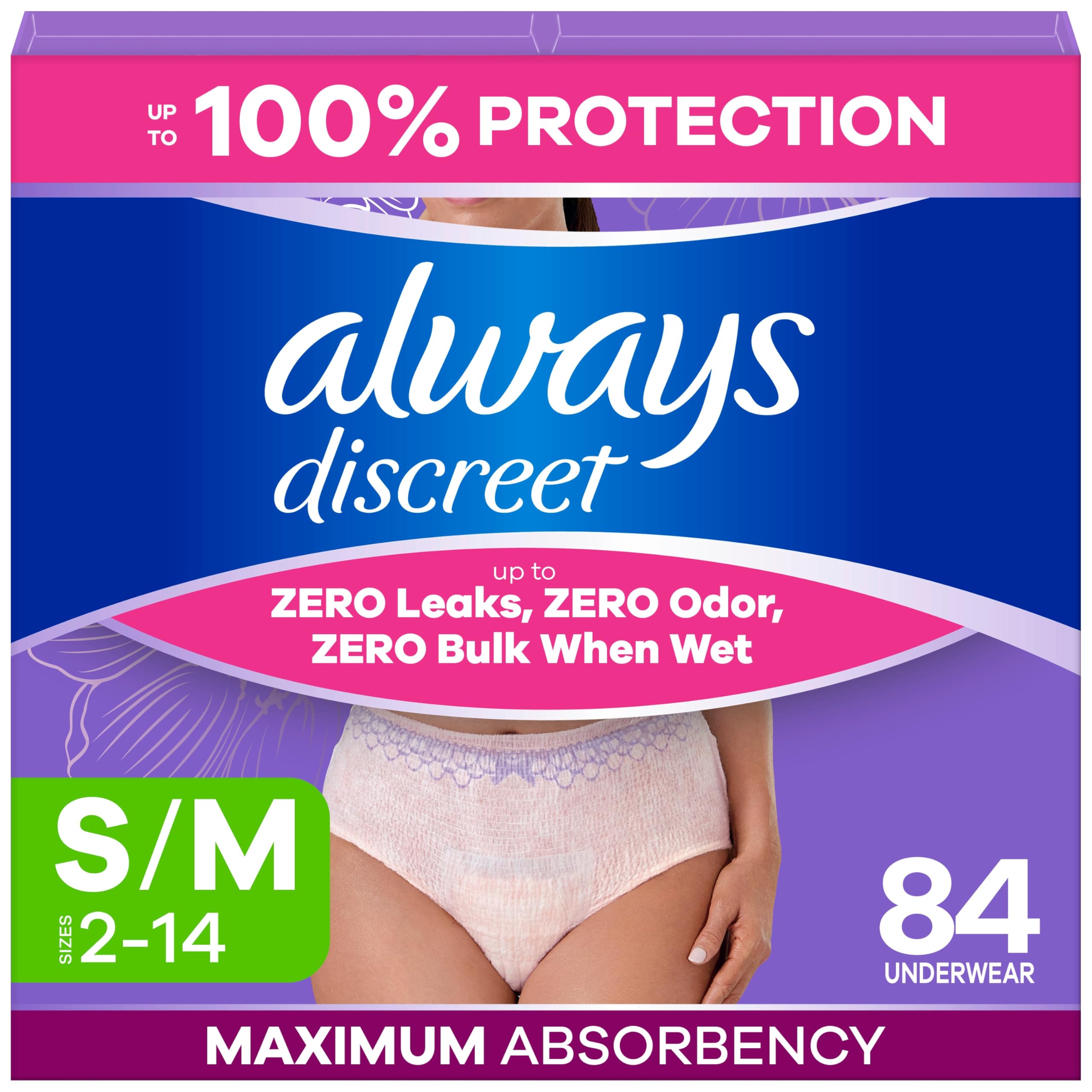 Always Discreet, Adult Diapers for Women, Maximum Incontinence and Postpartum Underwear S/M, 84 Count 🍁 All In One Marketplace Canada