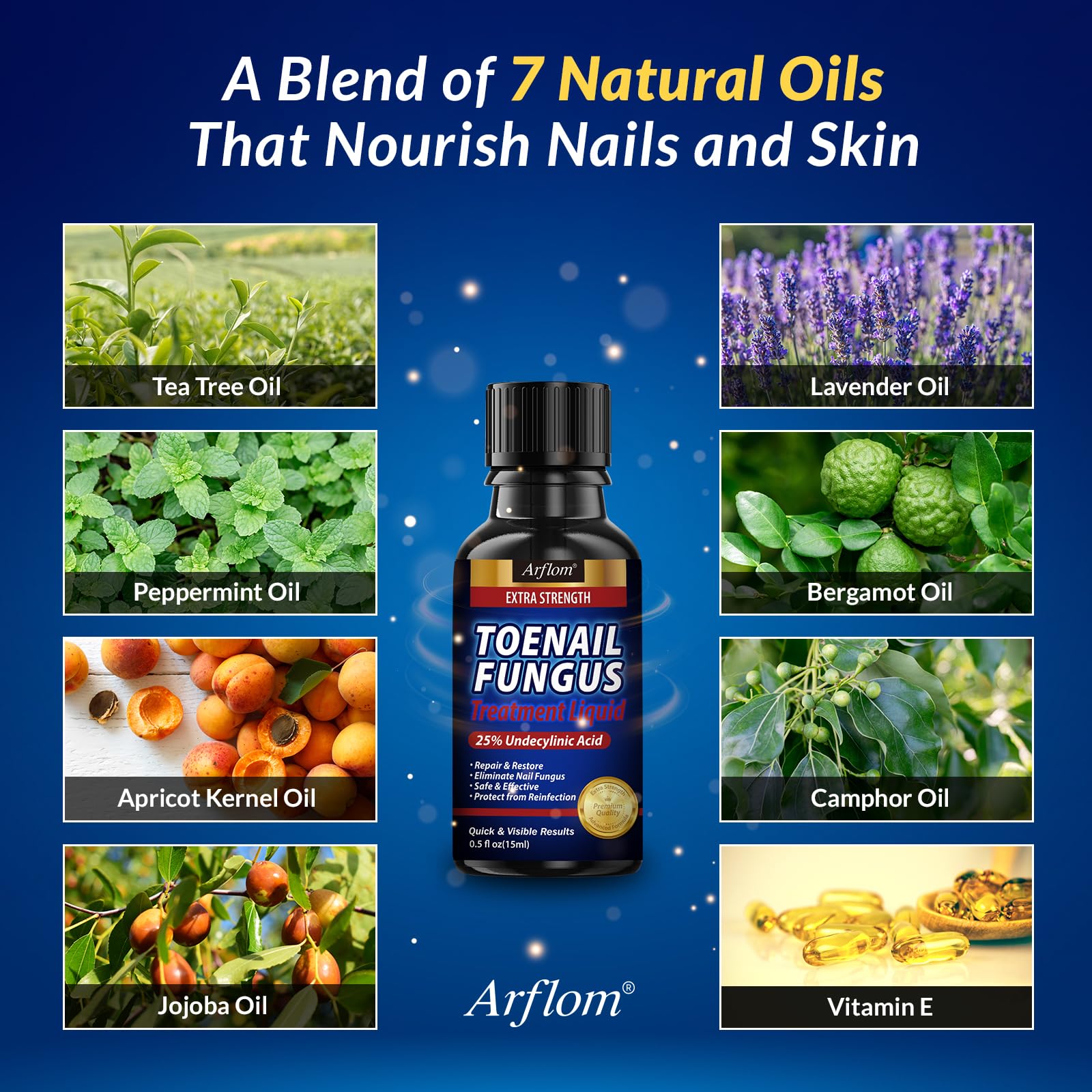 Arflom Toenail Fungus Treatment : 25% Undecylenic Fungal Nail Treatment Extra Strength - Toe and Fingernail with Tea Tree Oil (2pcs, 15ml each) 🍁 All In One Marketplace Canada