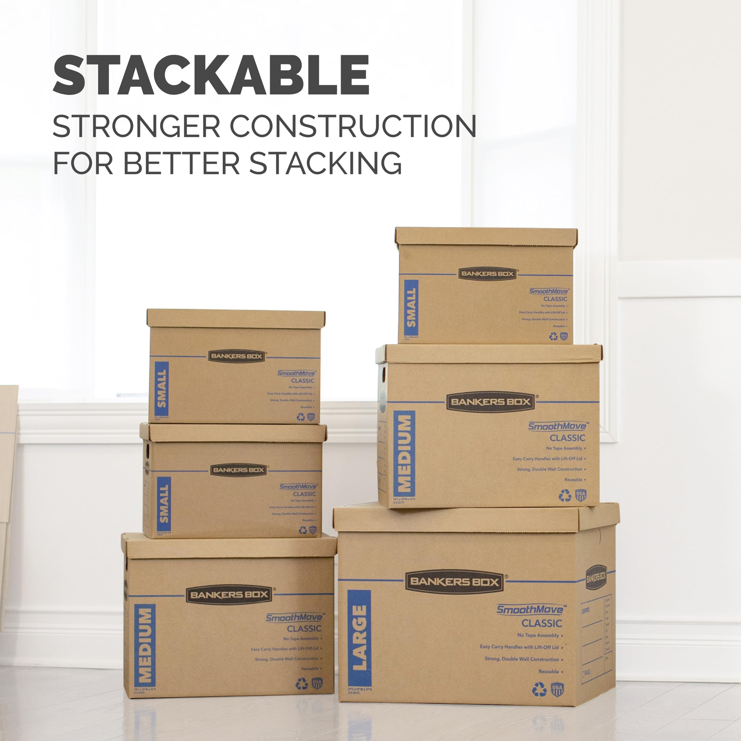Bankers Box SmoothMove Classic Moving Boxes, Tape-Free Assembly, Easy Carry Handles, Medium, 18 x 15 x 14 Inches, 8 Pack (7717210) 🍁 All In One Marketplace Canada